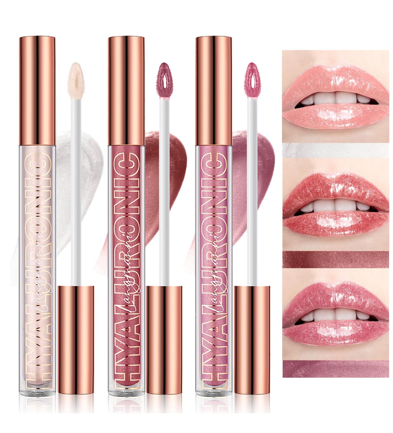 LANGMANNI Hyaluronic Acid Lip Gloss Set - 3Pcs for Hydrated, High Shine Lips | Long Lasting, Brightening Formula - 0.1oz/pc (#1+#2+#3) - Buy Online on GoSupps.com