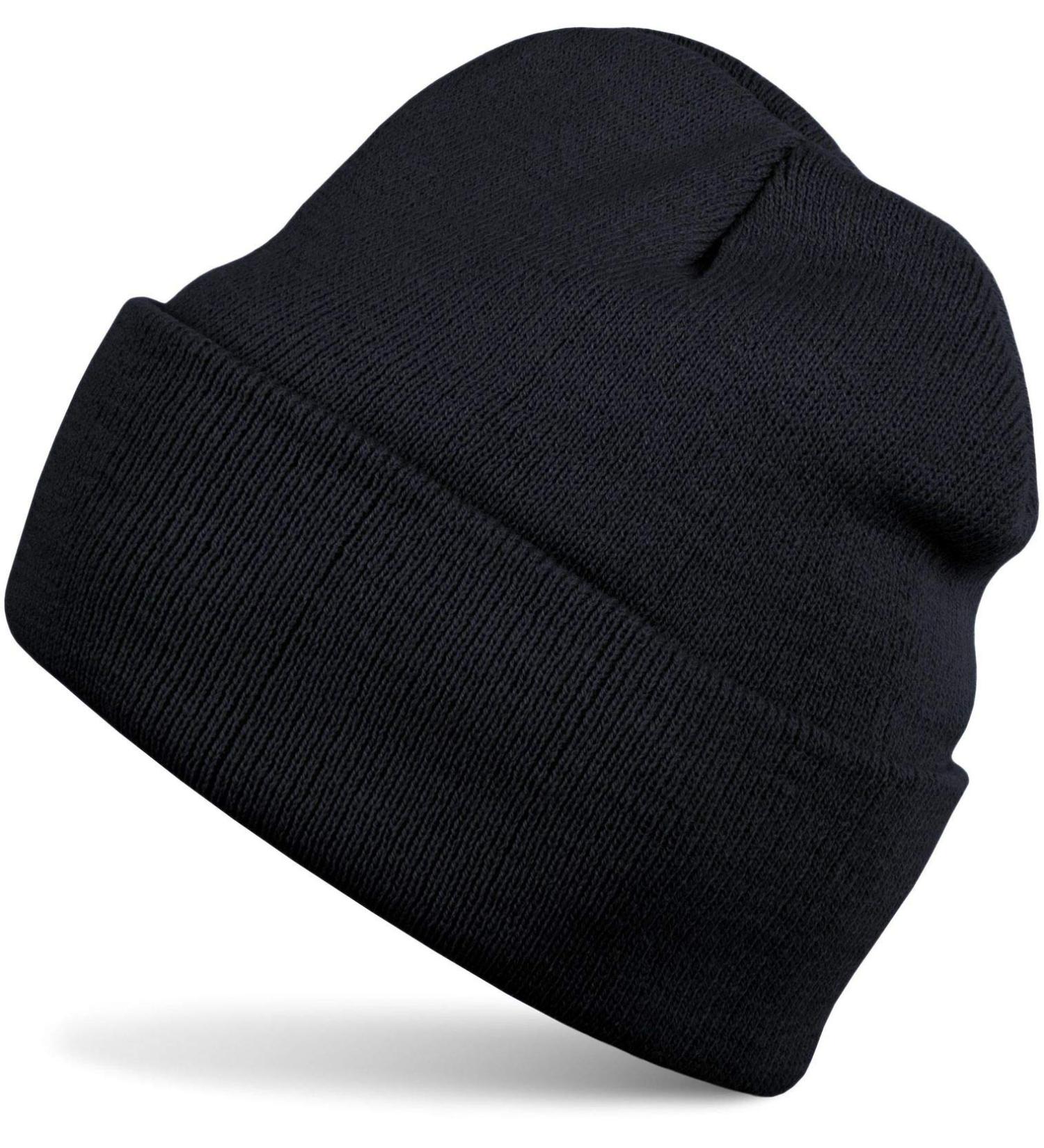 Stylbreaker children beanie knitting cap with a wide brim fine knitting hat twice children's hat 2-5 years 04024030 unit size black