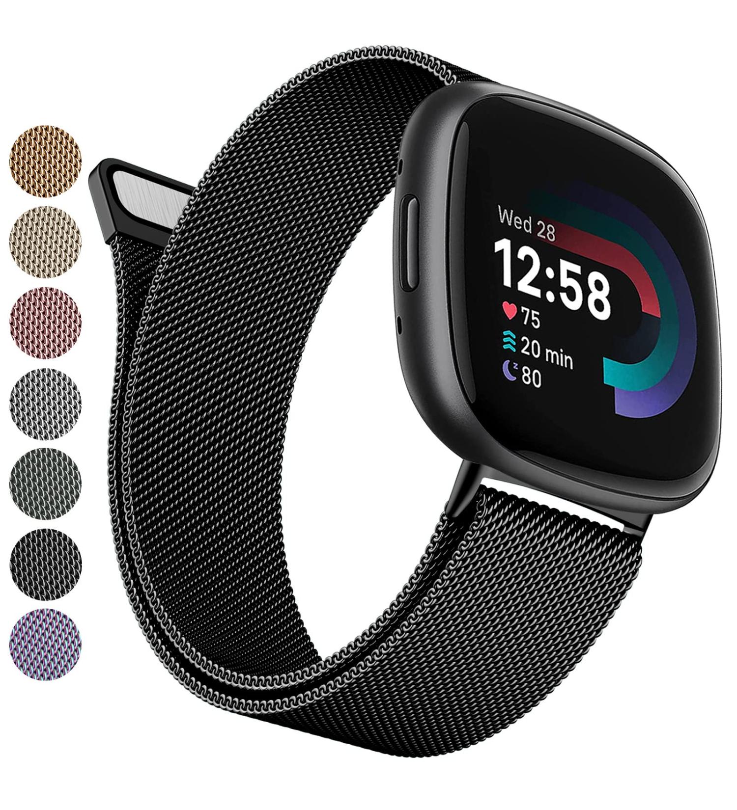 YILED Stainless Steel Mesh Band for Fitbit Versa 3 Sense Large Black