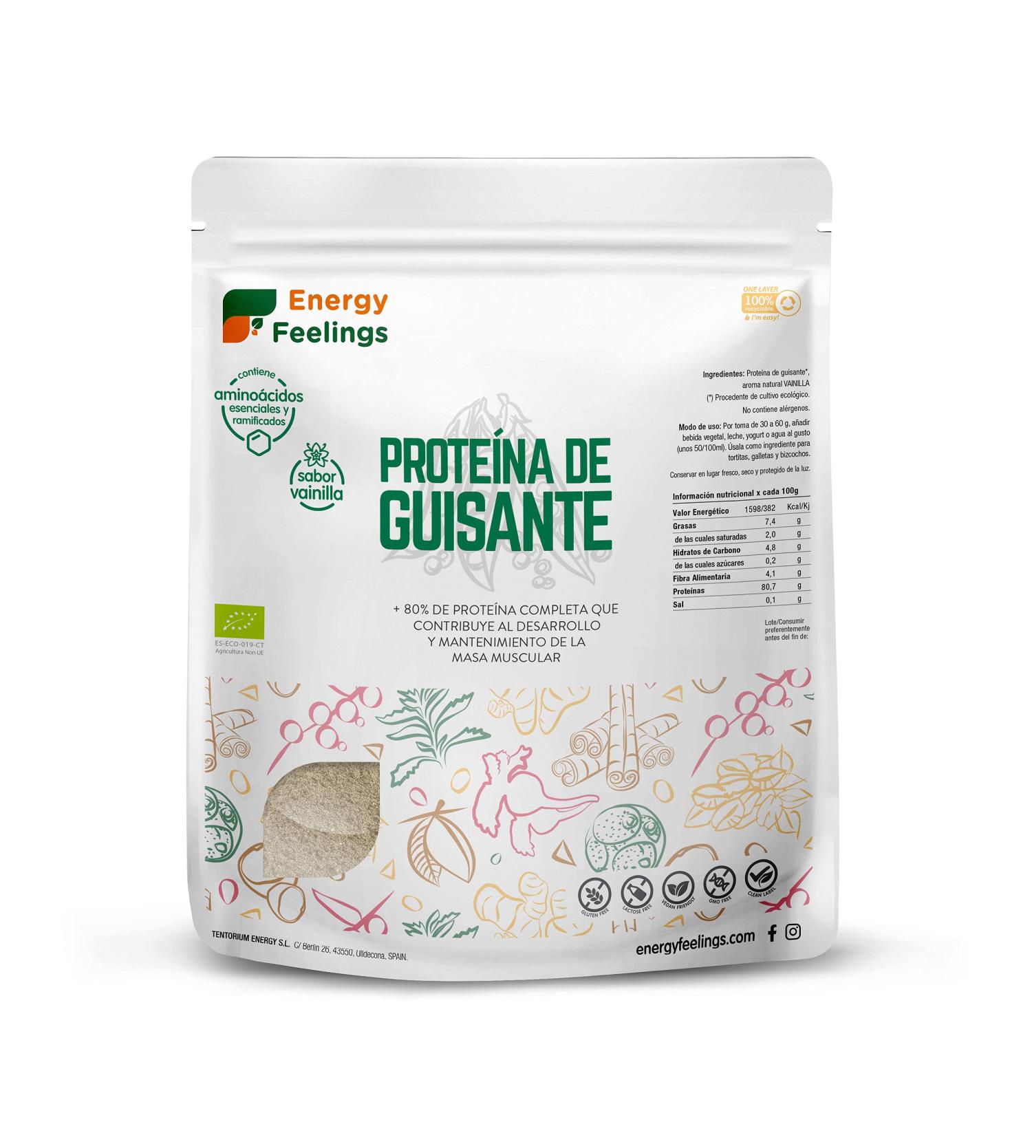  Energy Feelings Energy Feelings Vanilla Flavor Pea Protein Powder | 75% Vegan Eco-Friendly Gluten Free Lactose Free Protein No Added Sugar | Protein to Gain Muscle Mass and Health - Buy Online on GoSupps.com