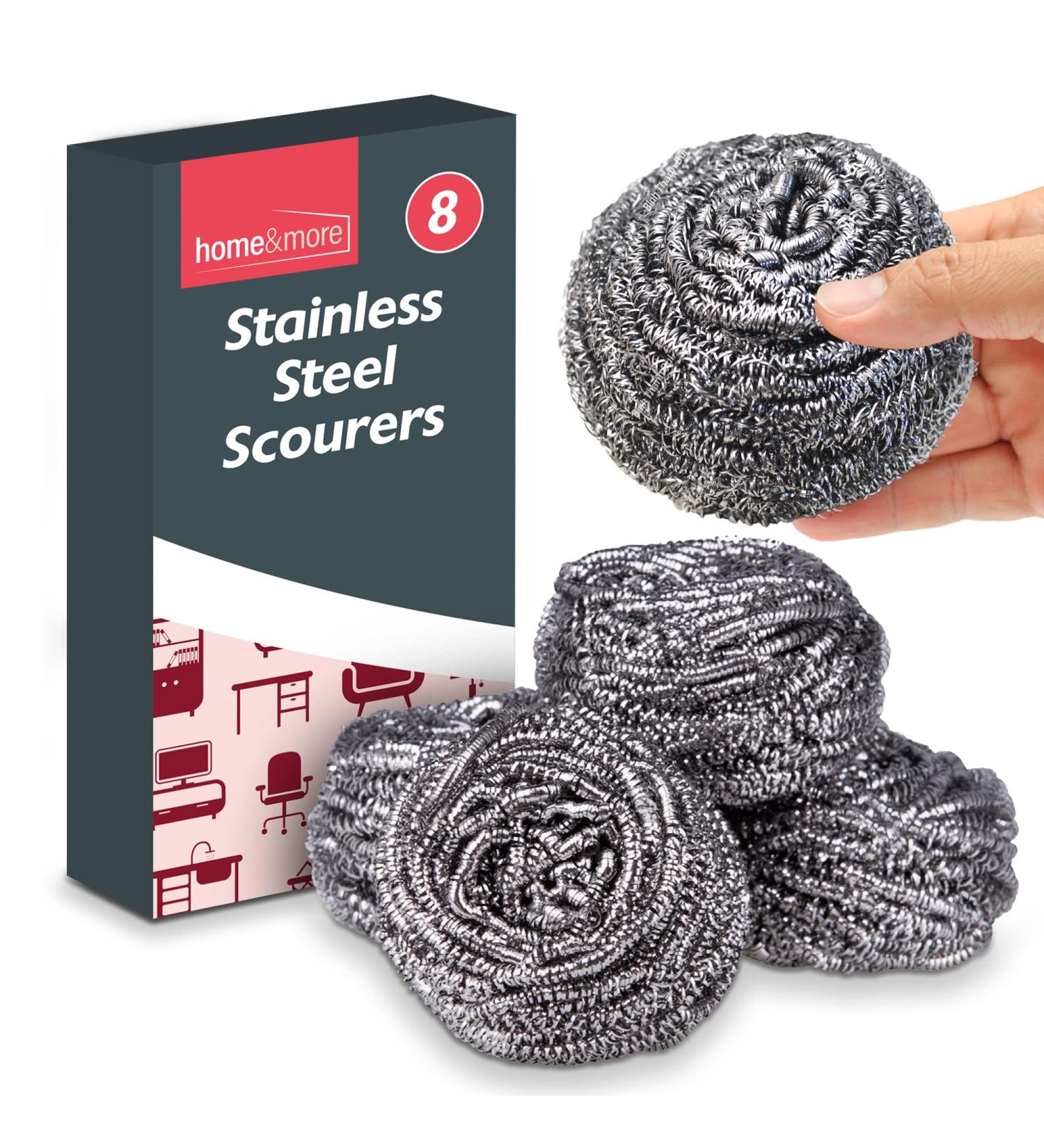 8pk Stainless Steel Scourer | Heavy Duty Metal Cleaning Pads - 6cm x 6cm | Thick Strong Wire Wool Scourers - Reusable - Buy Online on GoSupps.com
