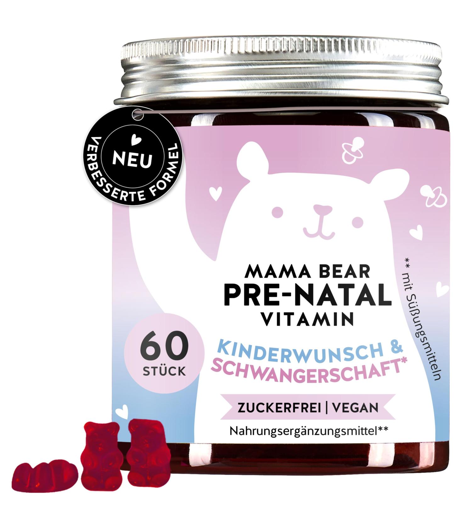 Prenatal Gummy Bears - Vegan Pregnancy Vitamins for Expectant Mothers | Sugar-Free Folic Acid Zinc B12 B6 D | 60 Pieces - Bears with Benefits - Buy Online on GoSupps.com