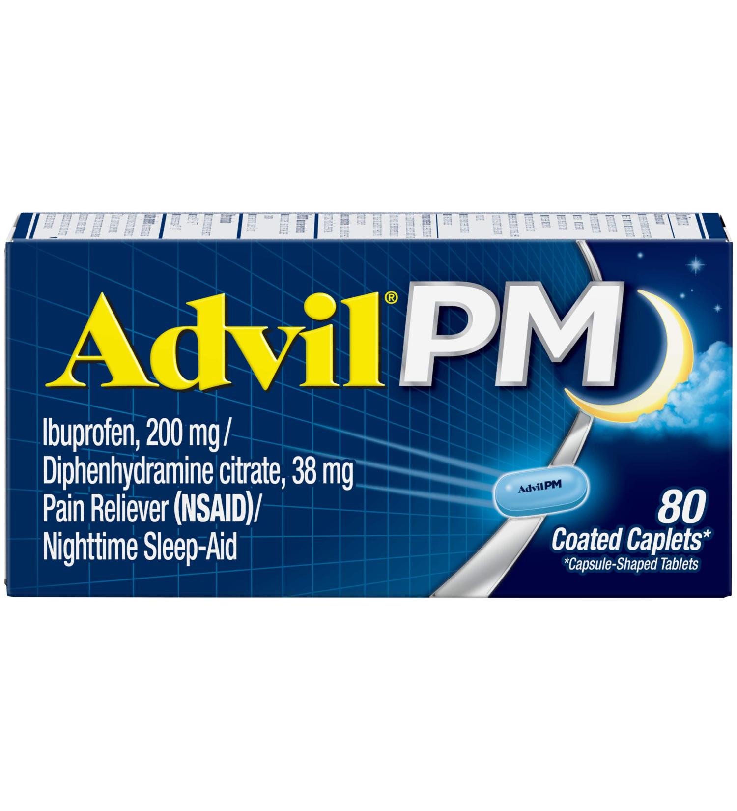 Advil PM Pain Reliever & Sleep Aid - 80 Coated Caplets - Buy Online on GoSupps.com