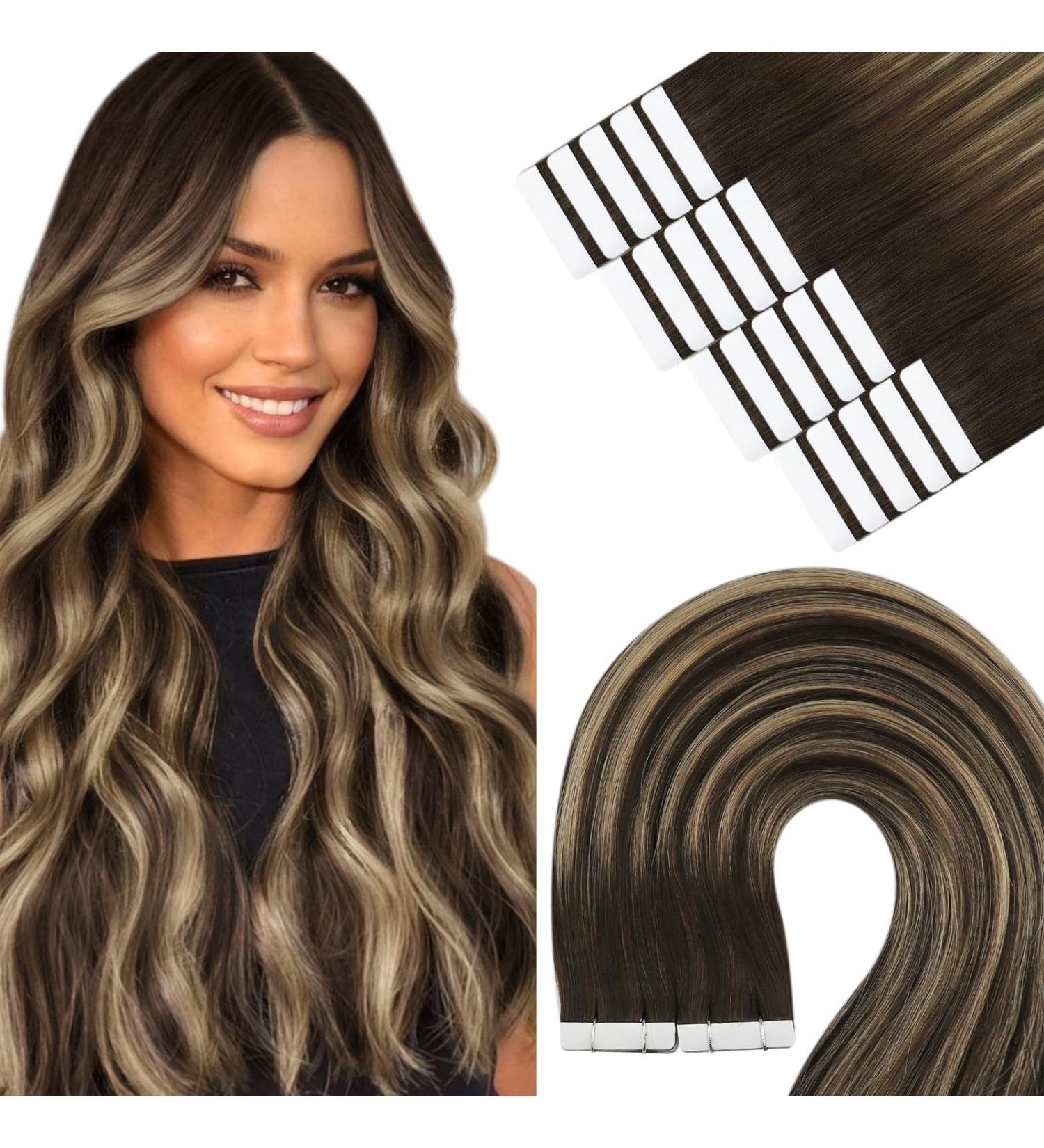 Youngsee Real Hair Extensions Tape: Brown Blonde Balayage 30g #4/27 - Premium Quality Hair Recovery Tape-in Extensions - Buy Online on GoSupps.com