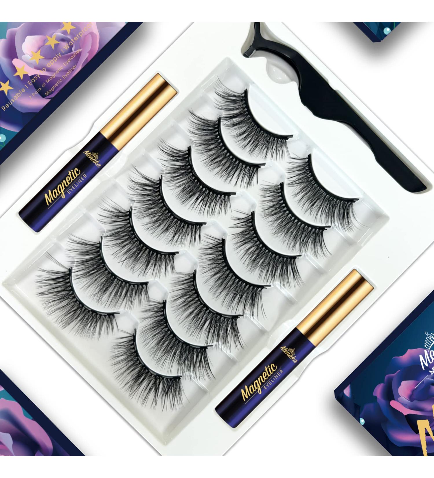 Menaka 3D Natural Magnetic Eyelashes Kit | 7 Pairs Reusable Lightweight & Easy to Use | No Glue Needed for Stunning Looks - Buy Online on GoSupps.com