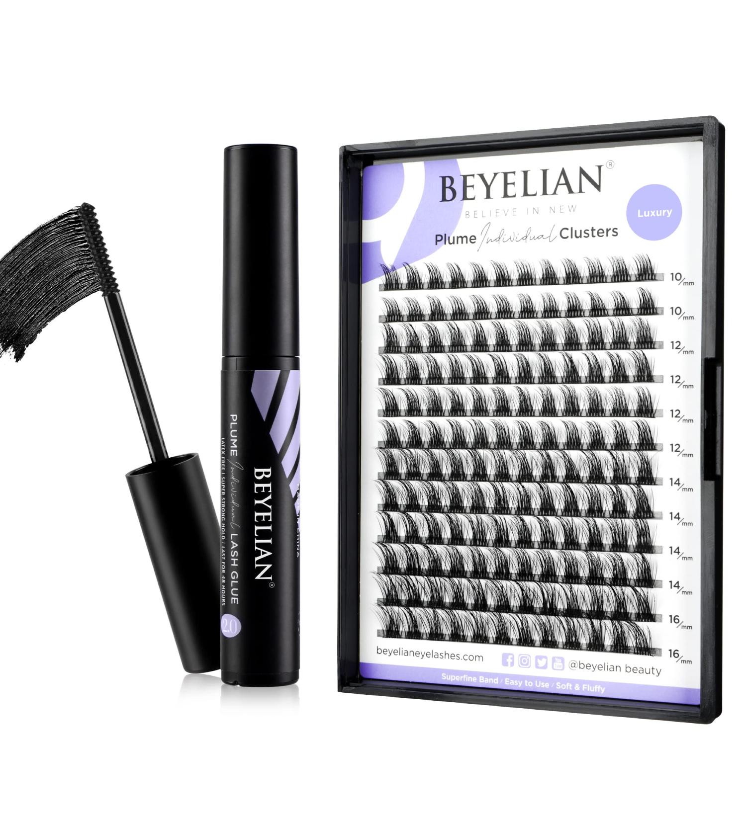 BEYELIAN 144 Pcs Lash Clusters & Glue Kit DIY Natural Look Eyelash Extensions | Reusable, Latex-Free Adhesive with Super Strong Hold - Buy Online on GoSupps.com