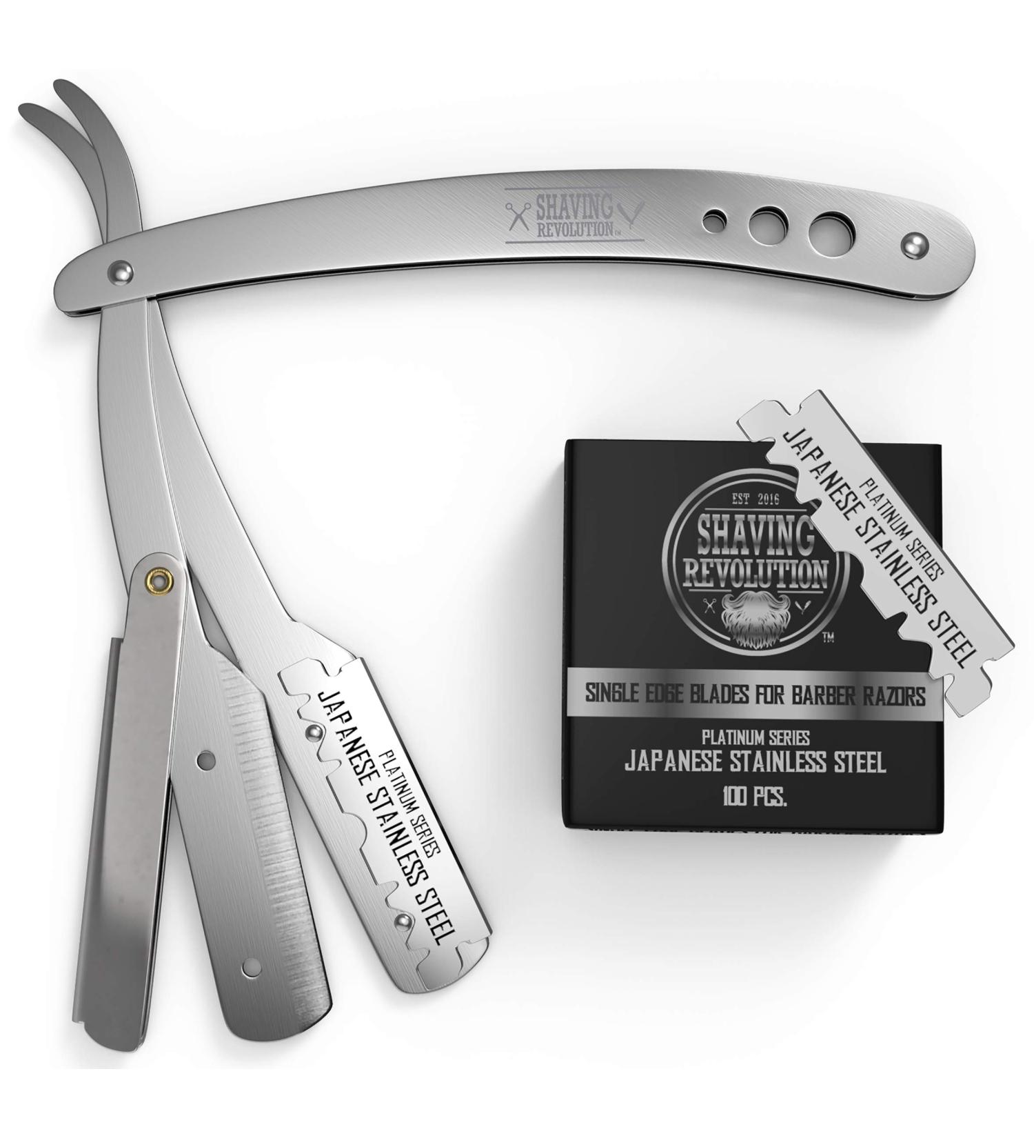 Professional Straight Edge Barber Razor for Men - Close Shaving Straight Blade Razor with 100 Single Edge Blades - Mens Razor Kit - Buy Online on GoSupps.com