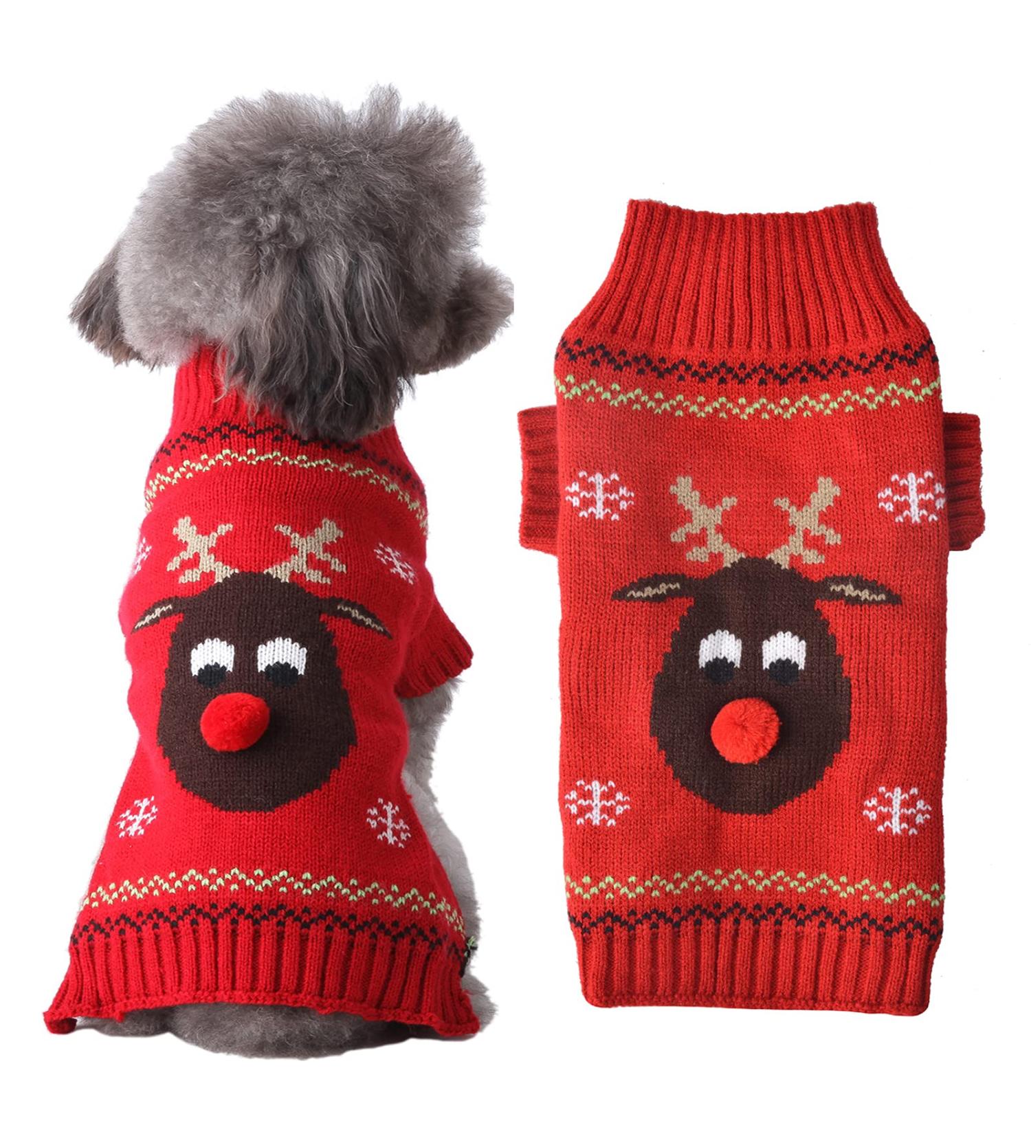 HRTTSY Christmas Dog Sweater | Cartoon Reindeer Winter Knitwear for Pets | Warm Cat Clothes S - Perfect Holiday Gift - Buy Online on GoSupps.com