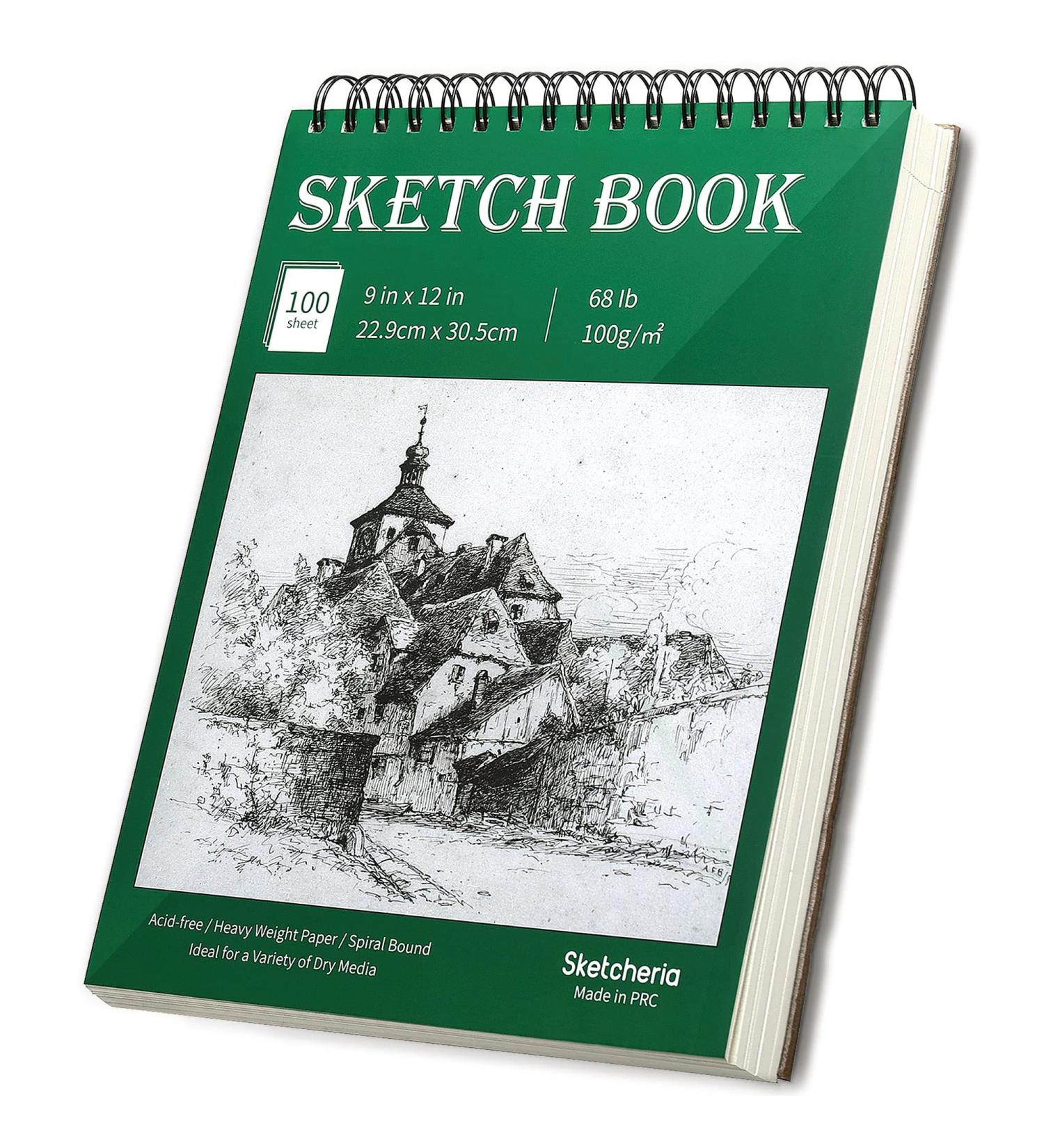 SKETCHERIA 9x12 Heavy-Weight Sketch Book - 100 Sheets, Acid-Free Pad for Artists & Kids - Top Spiral Bound Drawing Paper for Marker, Colored Pencil, Charcoal, Pastels - Buy Online on GoSupps.com