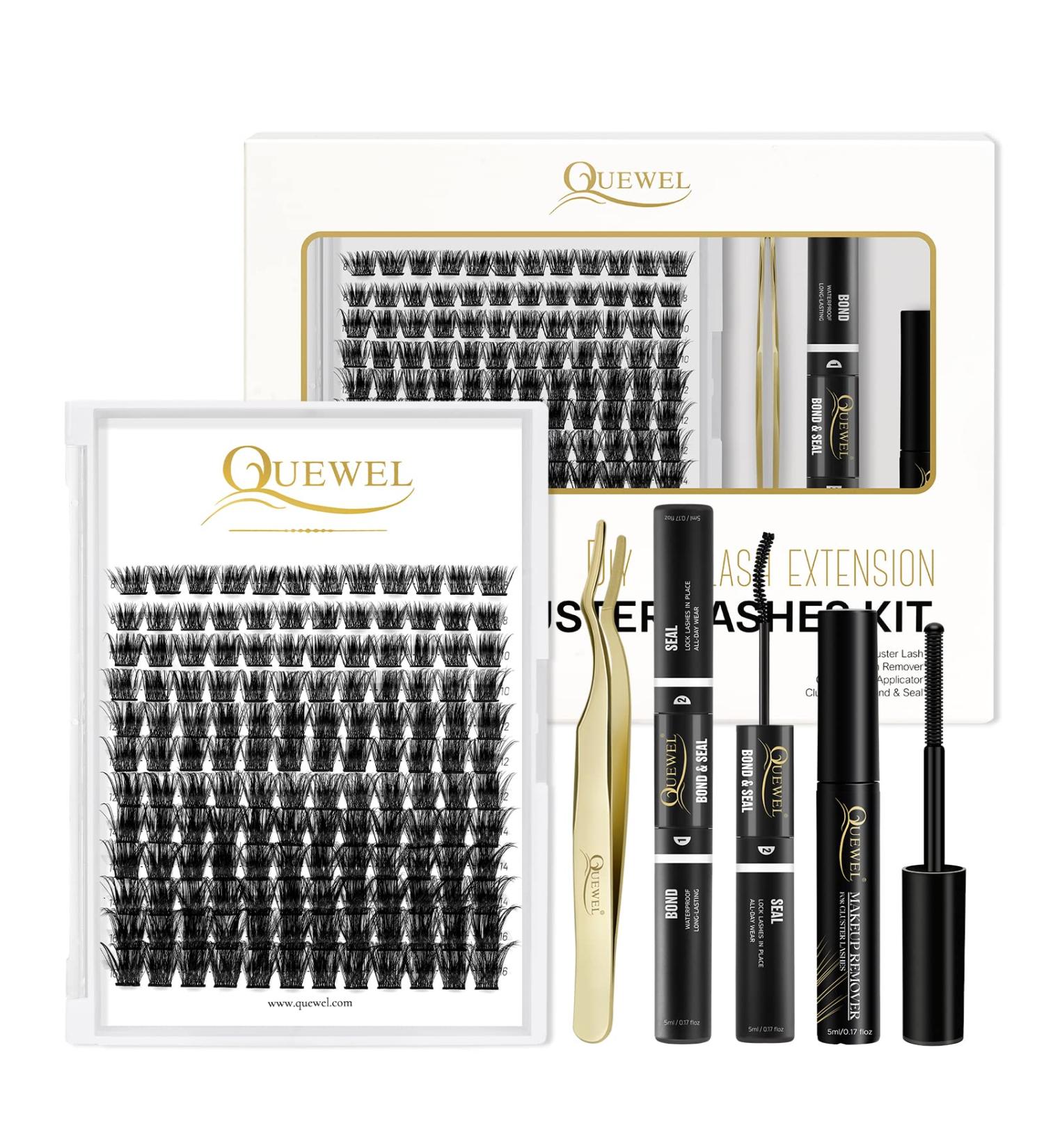 QUEWEL 144 PCS DIY Eyelash Extensions Set - Cluster Applicator Tool & Super Hold Glue - Perfect for at Home Eyelash Extensions - Buy Online on GoSupps.com