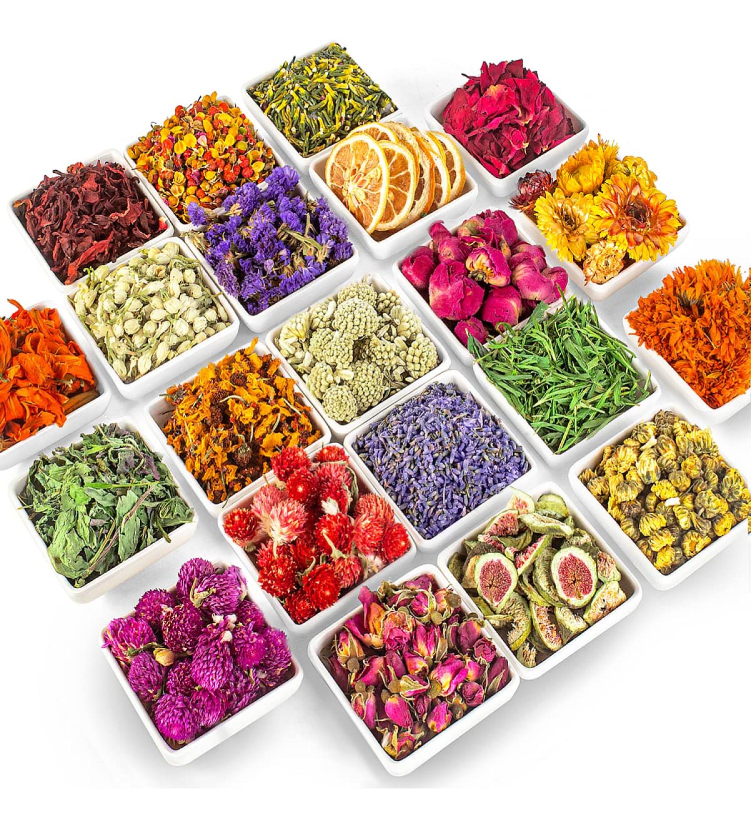 21 Pack Natural Dried Flowers for Candle, Soap, Bath, and Resin Jewelry Making - Lavender, Rose Petals, Rosebuds, Leaves, Lemon - Bulk Dried Herbs Kit - Buy Online on GoSupps.com