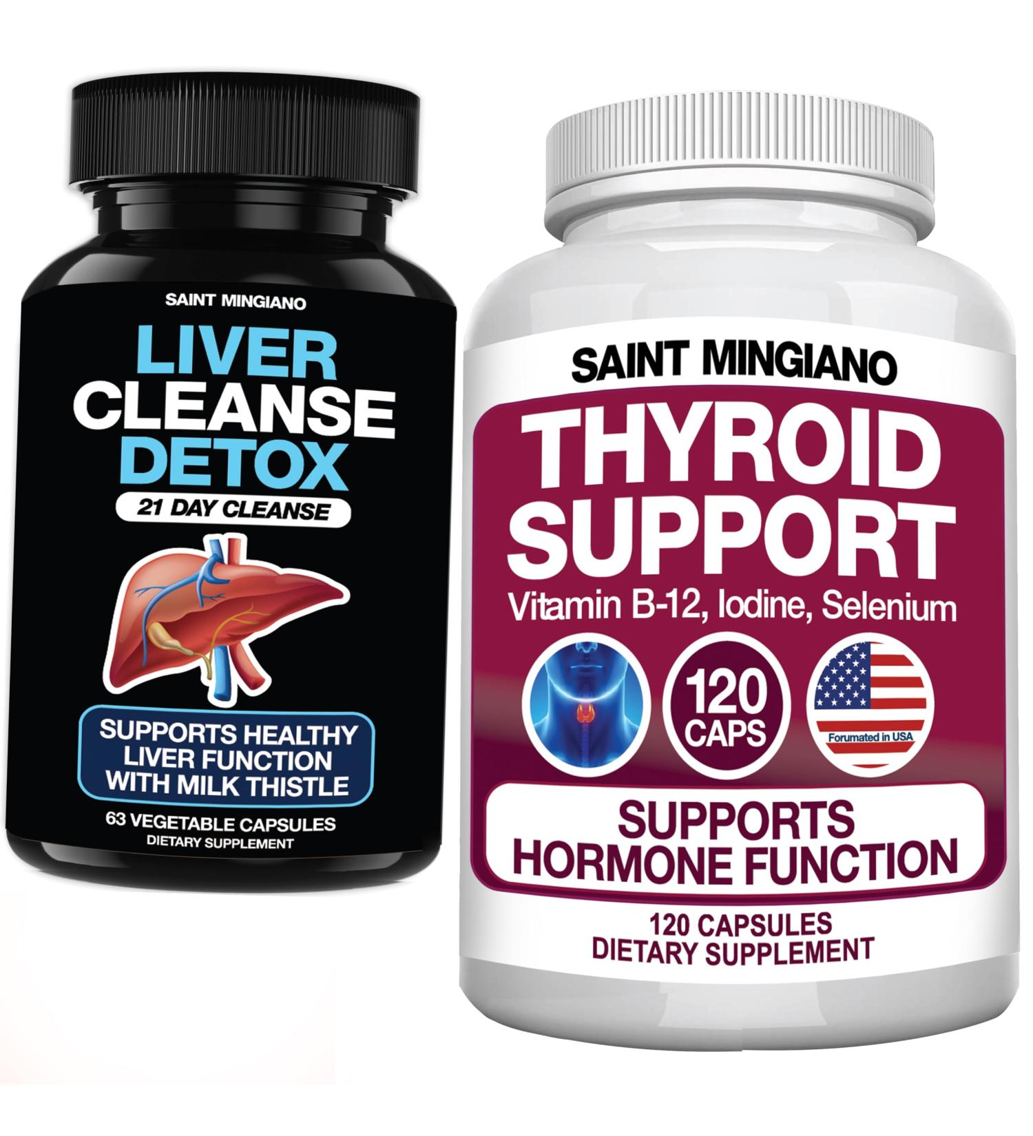 Saint Mingiano Thyroid Support Supplement 120 Capsules - with - Liver Cleanse Detox & Repair - 21 Day Cleanse - Buy Online on GoSupps.com