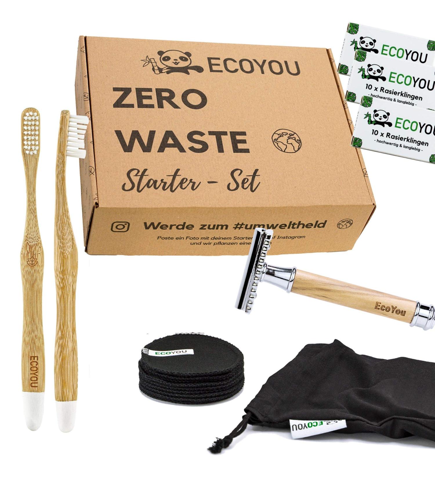 Ecoyou Zero Waste Bathroom Gift Set | High-Quality Olive Wood Razor Bamboo Toothbrushes & Eco-Friendly Accessories - Buy Online on GoSupps.com