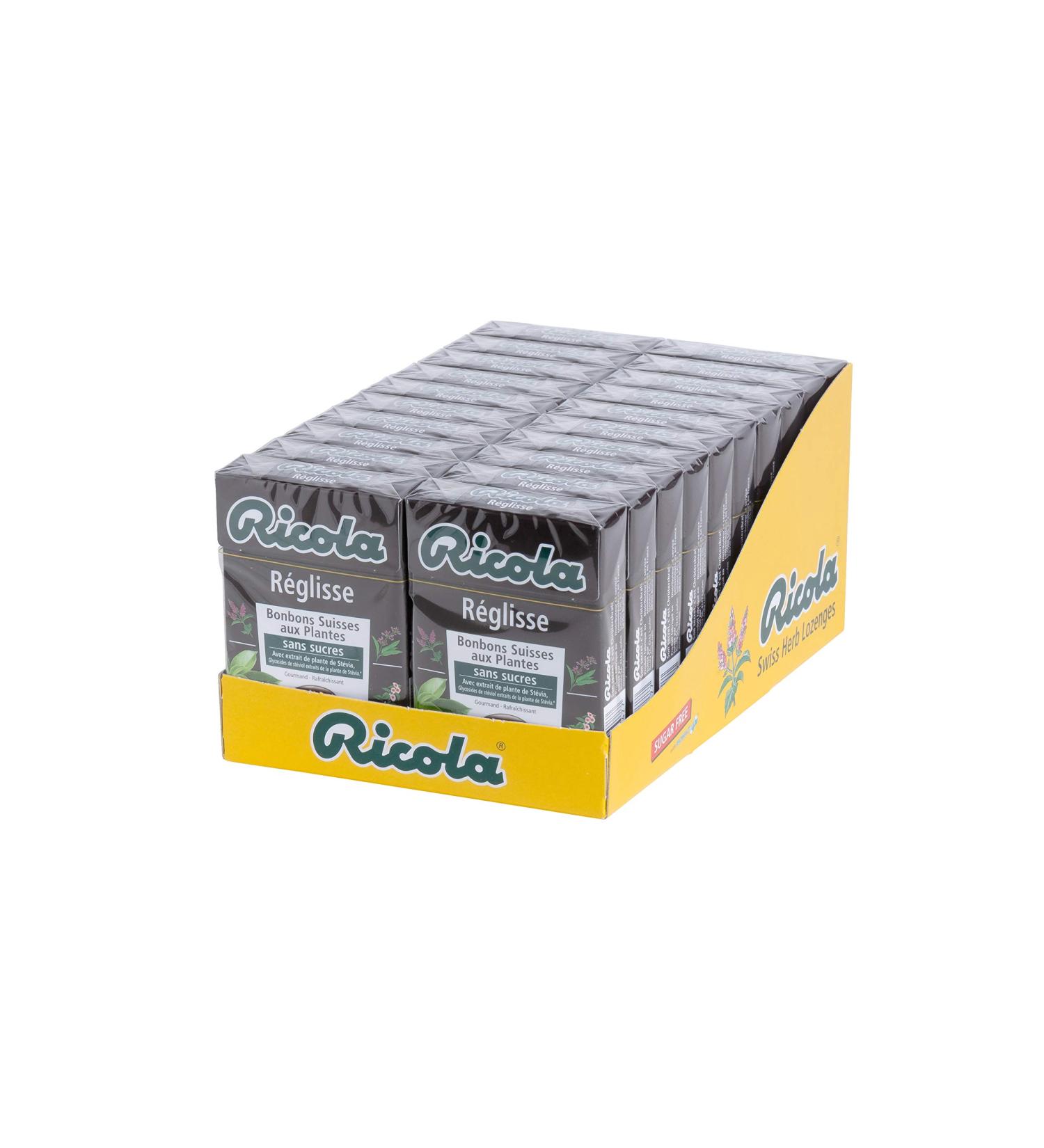 Ricola - Sweets with Swiss Plants - Licorice - Gourmet and Refreshing - Sugar Free - Pack of 20 boxes of 50g - Buy Online on GoSupps.com