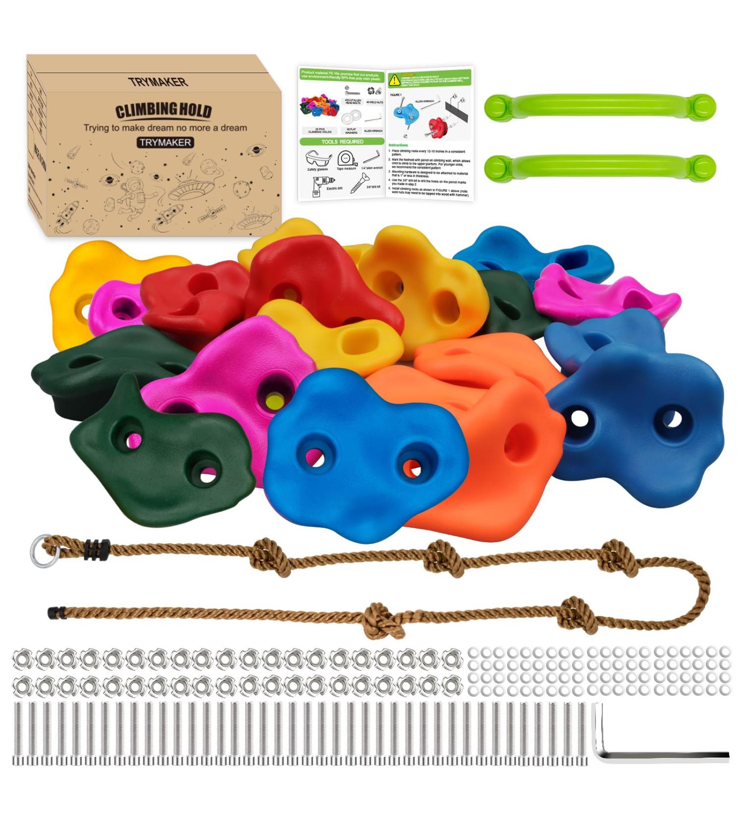 Trymaker Climbing Grips Set - 20 Pieces Children's Climbing Stones for Indoor & Outdoor Walls - Buy Online on GoSupps.com