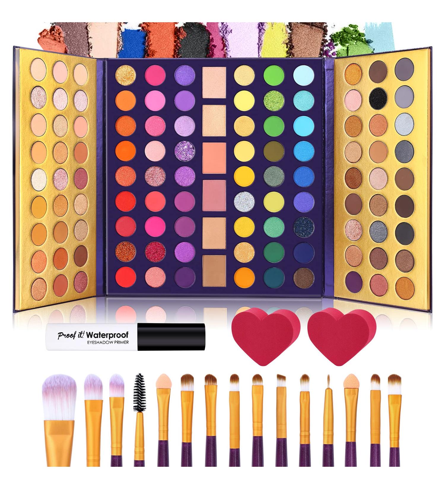 UCANBE 5pcs Eyeshadow Makeup Set - 114 Shades Eye Shadow Palette with Brushes, Primer, Blending Sponges - All In One Gift Kit - Buy Online on GoSupps.com