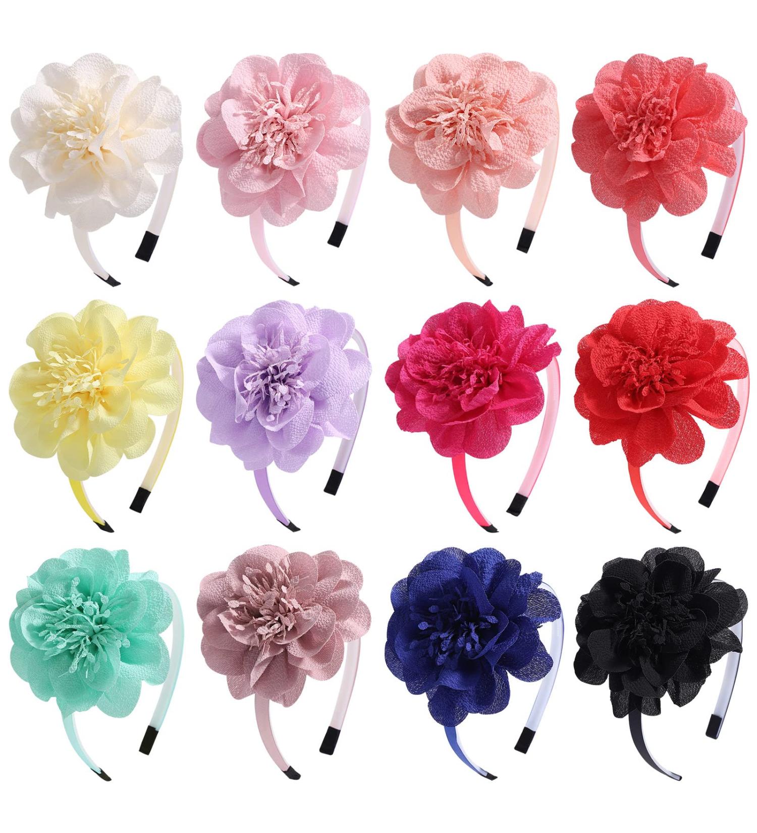 DealEachDay 12-Piece Flower Headbands for Girls - Toddler Hair Accessories with Chiffon Flowers, 4 Inch Size - Buy Online on GoSupps.com
