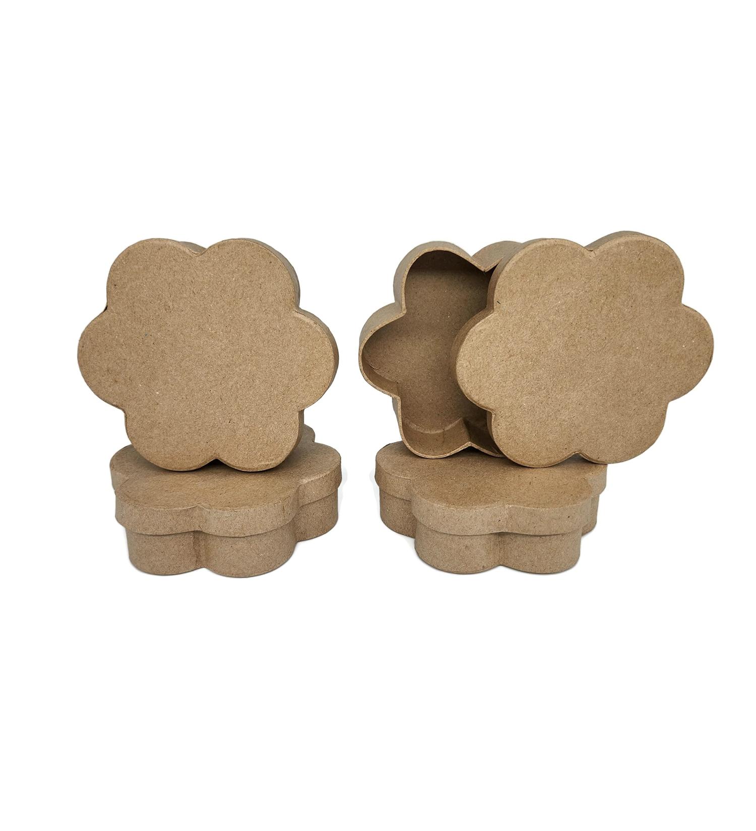 Set of 4 Small Flower Shaped Paper Mache Boxes with Lids | Perfect for Crafting, Gifts, and Jewelry Storage - Buy Online on GoSupps.com