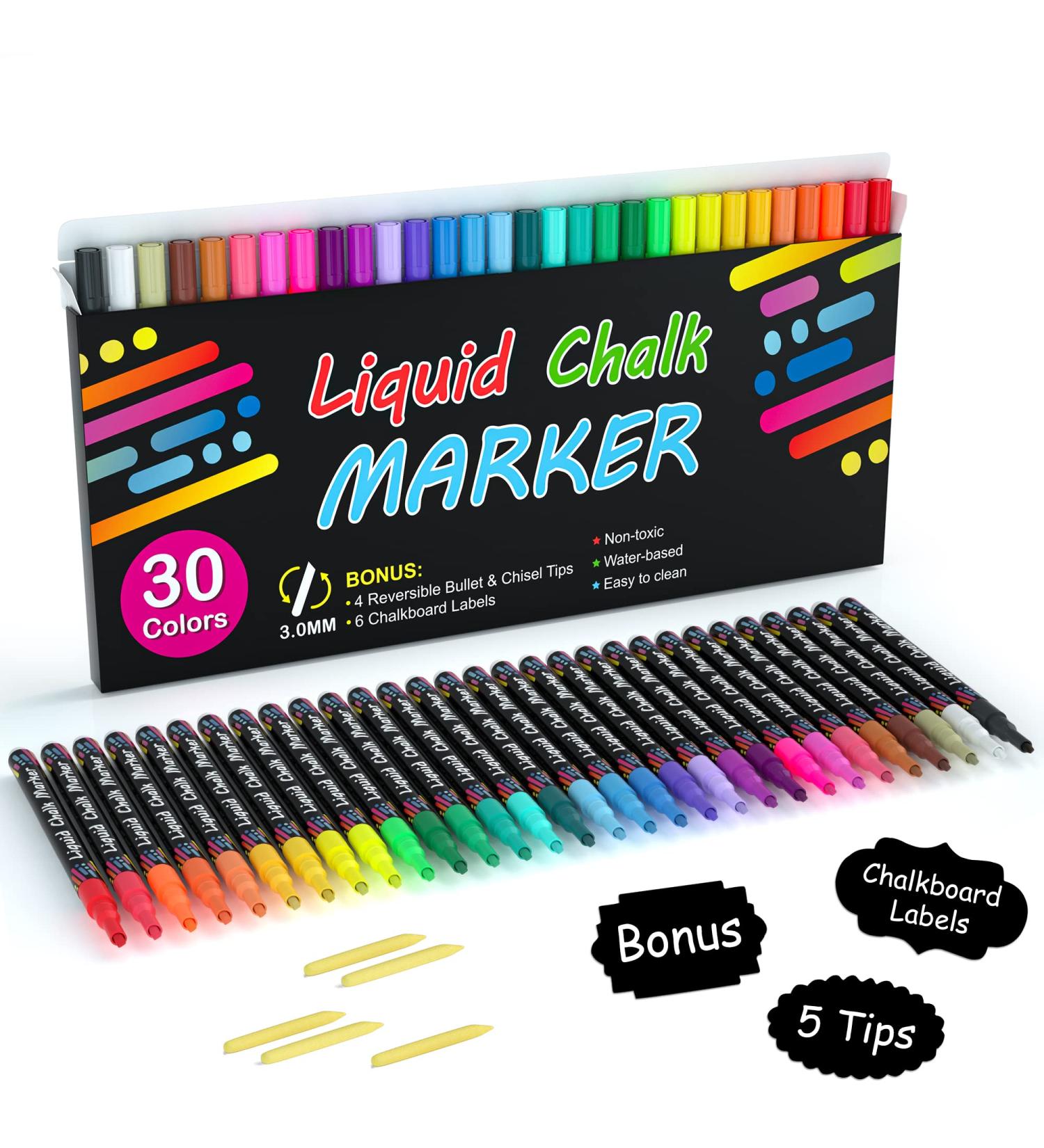 Shuttle Art Chalk Markers 30 Vibrant Colors - Water-based Liquid Chalk Pens for Chalkboards, Windows, Glass - Erasable & Reversible - 3mm Fine Tip - Ideal for Office and Home Supplies - Buy Online on GoSupps.com