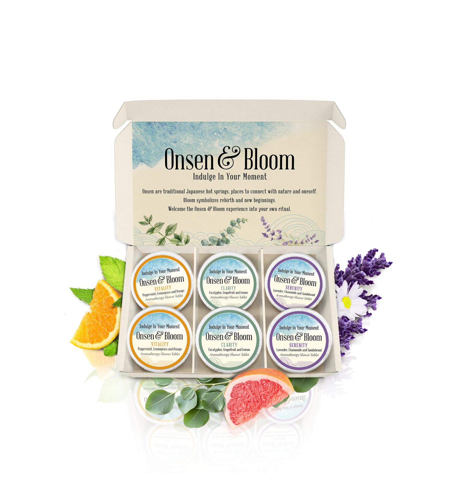Onsen & Bloom Shower Steamers Aromatherapy - Refreshing Shower Bombs Aromatherapy with Essential Oils Shower Steamers for Women Box of 6 Shower Steamer Each with 2 Shower Tablets Aromatherapy Shower Essentials Collection - Buy Online on GoSupps.com