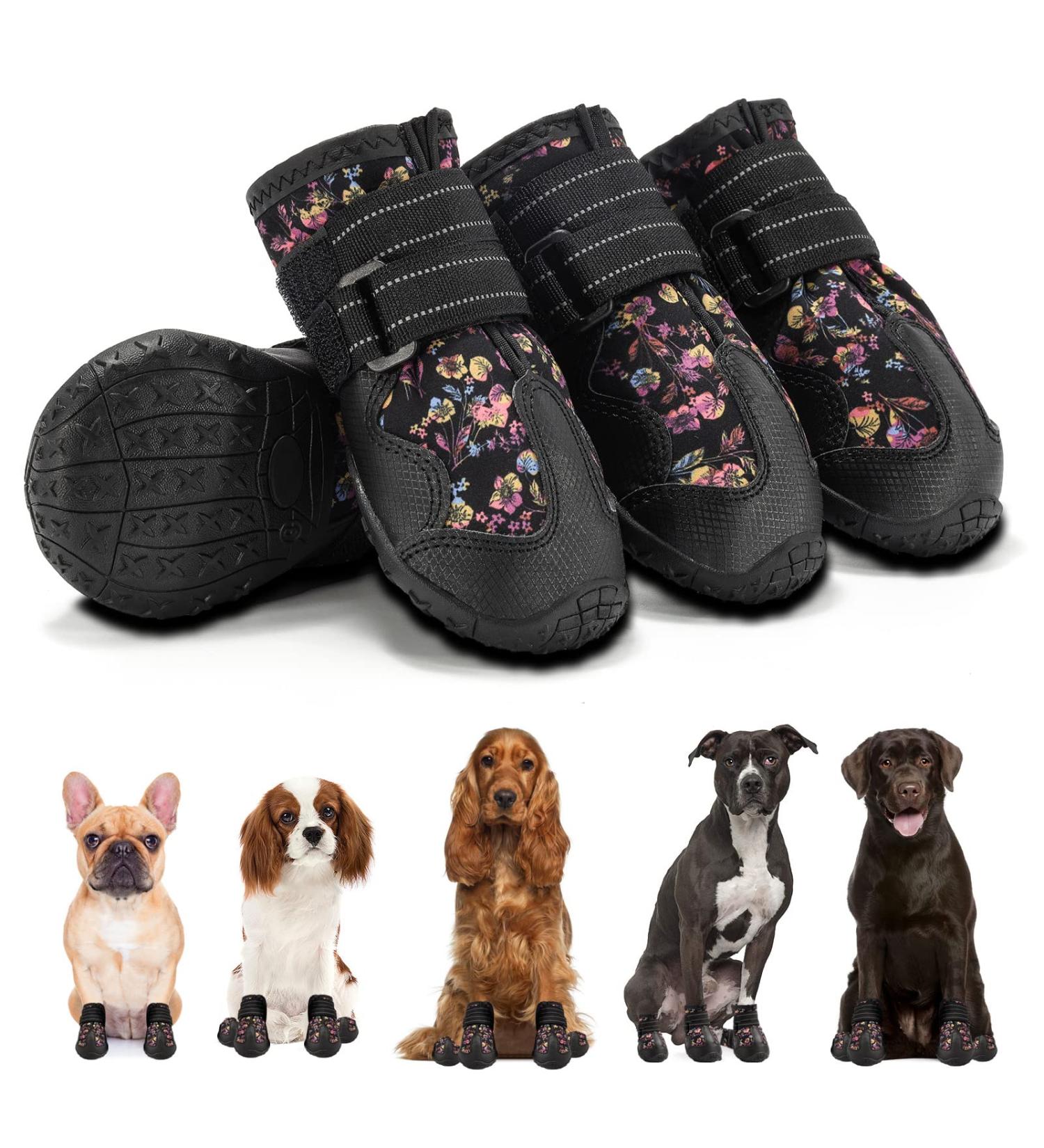 Dog Shoes for Medium Large Dogs - Breathable Boots with Reflective Straps, Anti-Slip Paw Protector for Winter, 4PCS Flower #6 (2.55 inch width) - Buy Online on GoSupps.com