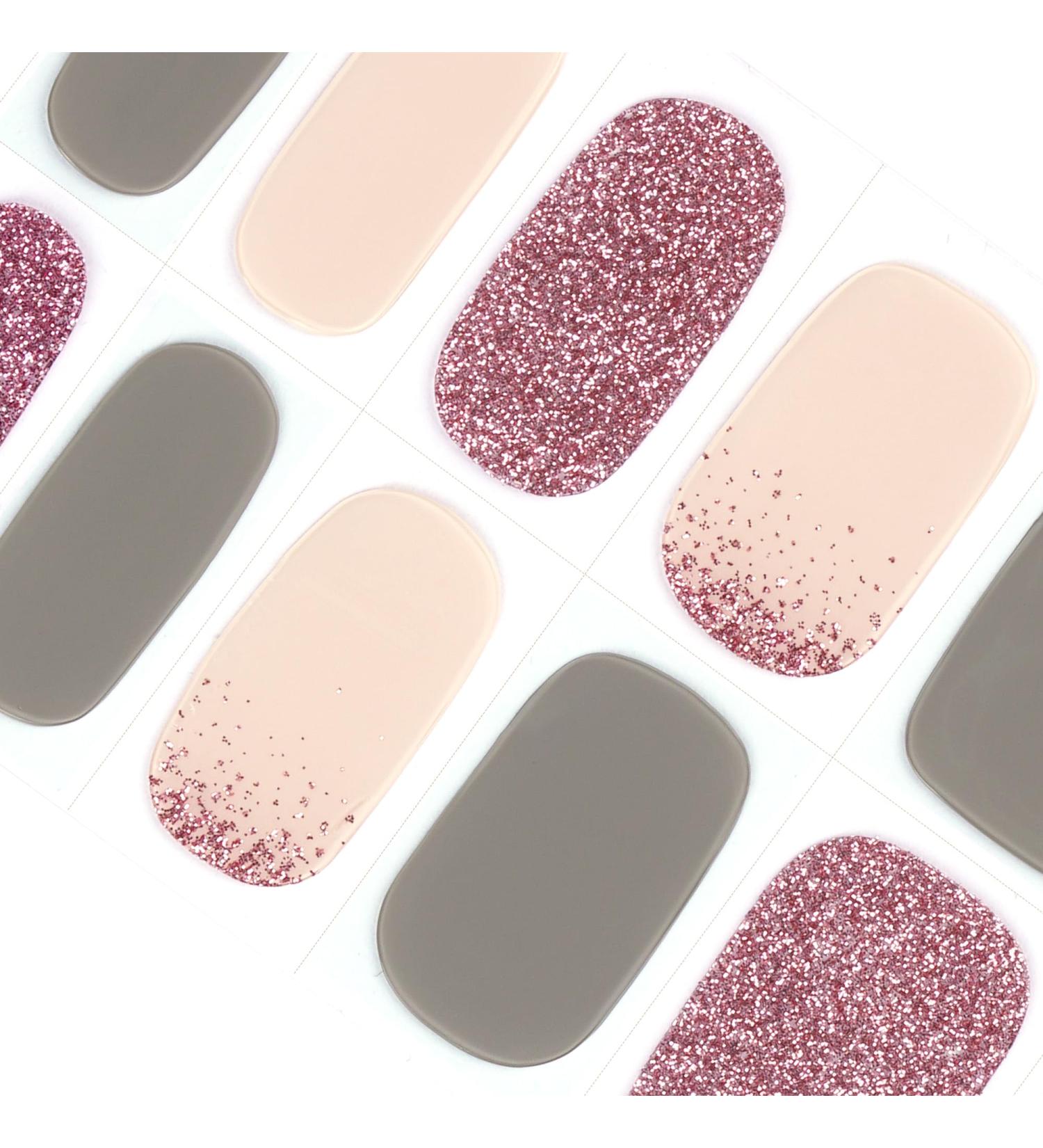 Danni & Toni Half Hardened Gel Nail Foils - Pink Glitter Glossy UV Nail Stickers | Self-Adhesive 28 Wraps | Young & Beautiful Nail Design - Buy Online on GoSupps.com