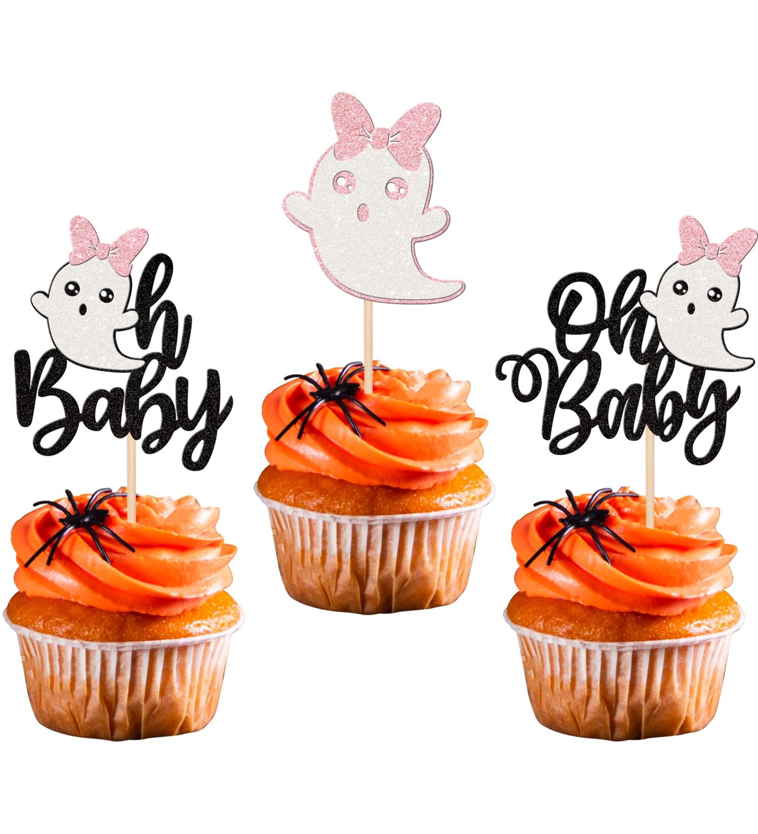 24 Pack Oh Baby Halloween Cupcake Toppers Glitter Ghost Cupcake Picks for Baby Shower Birthday Happy Halloween Theme Party Cupcake Decoration Supplies 3 - Buy Online on GoSupps.com