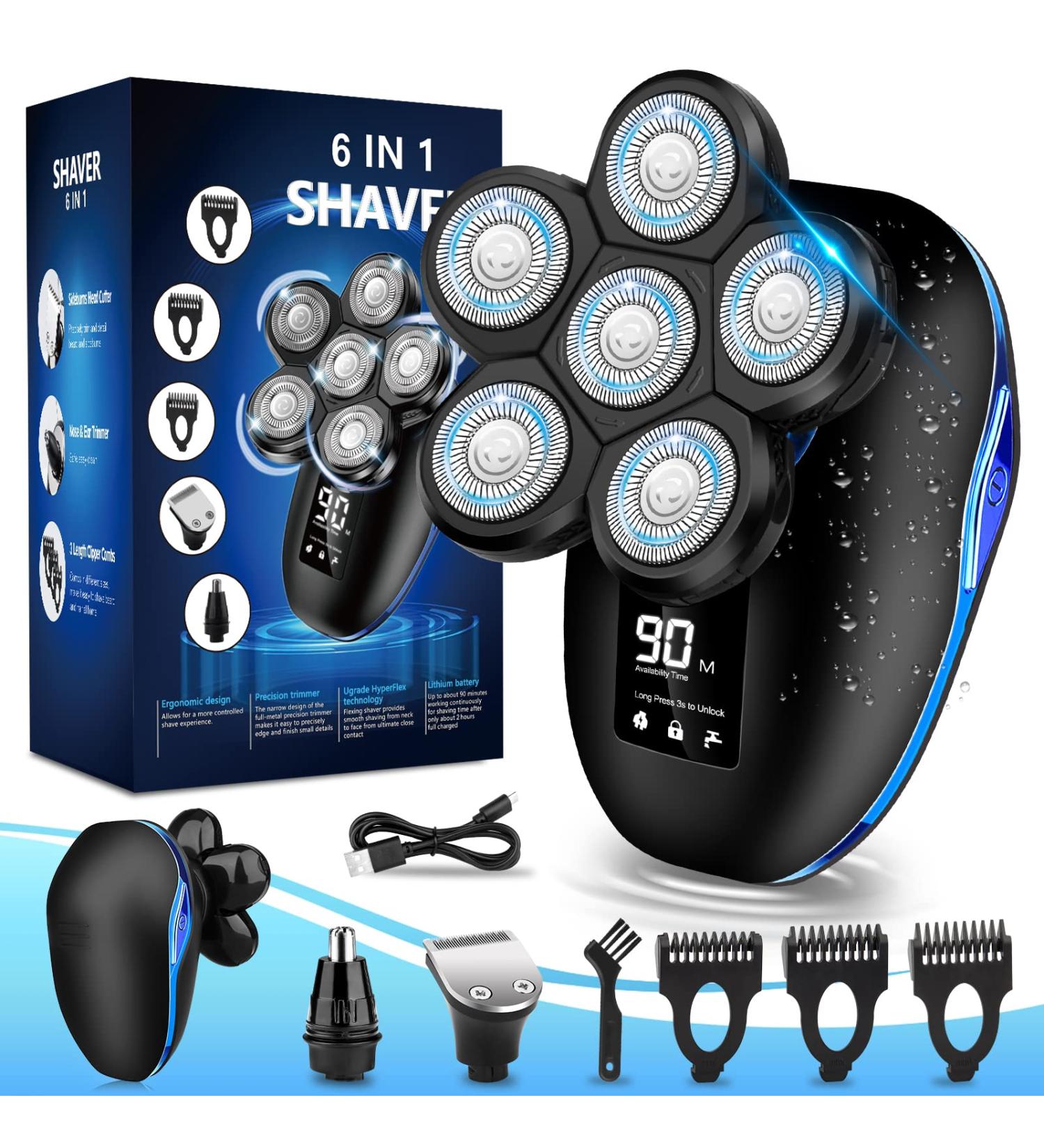 6-in-1 Electric Head Shaver for Bald Men | Waterproof Cordless Razor & Grooming Kit - Buy Online on GoSupps.com