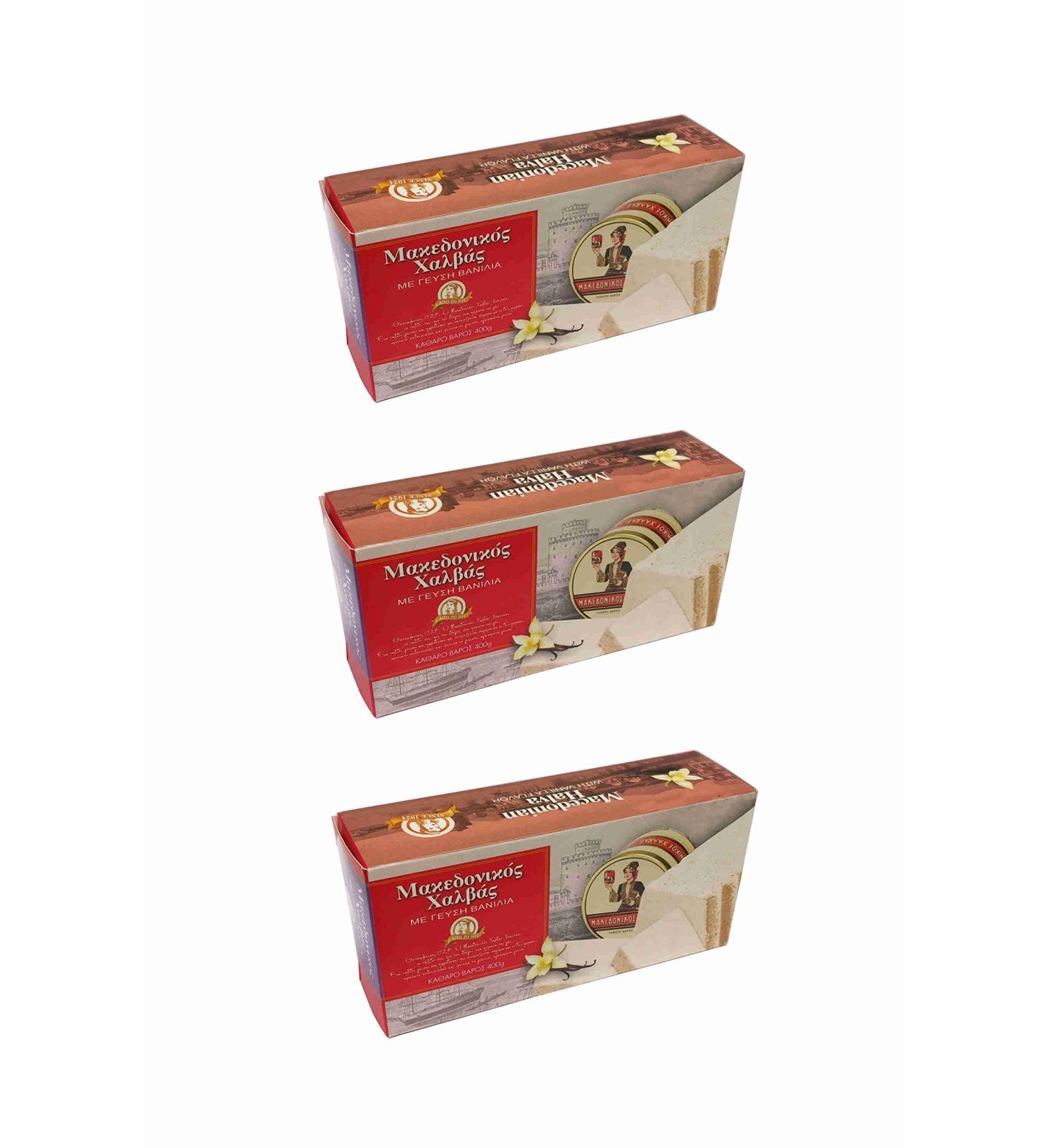 Buy 3x 400g Greek Halva Vanilla | Authentic Sesame Halvas from Greece with Olive Oil Sachet | International Shipping Available - Buy Online on GoSupps.com