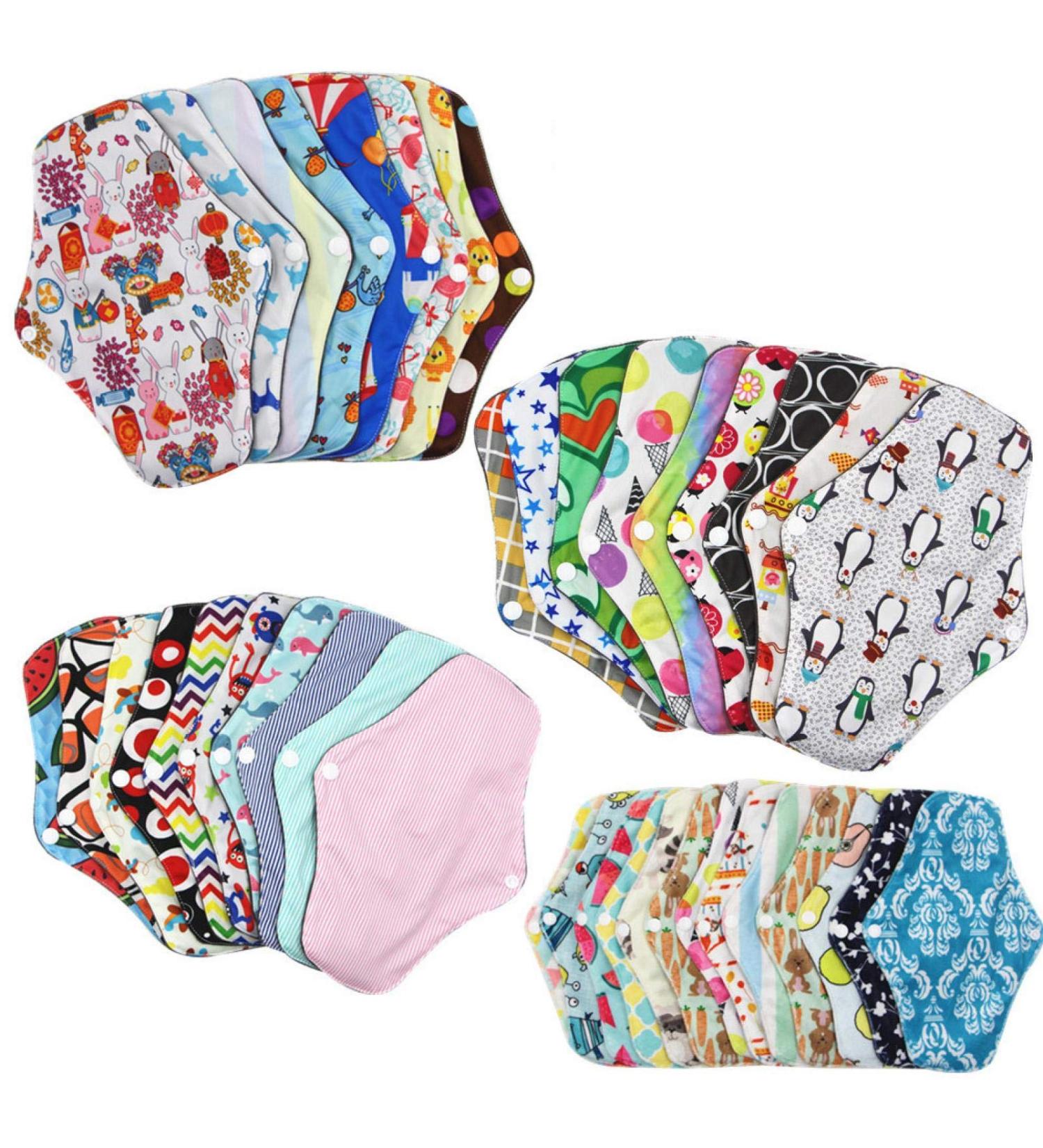 Organic Bamboo Cotton Reusable Menstrual Pads - 10 Pack | Washable Overnight Period Panty Liners - Buy Online on GoSupps.com