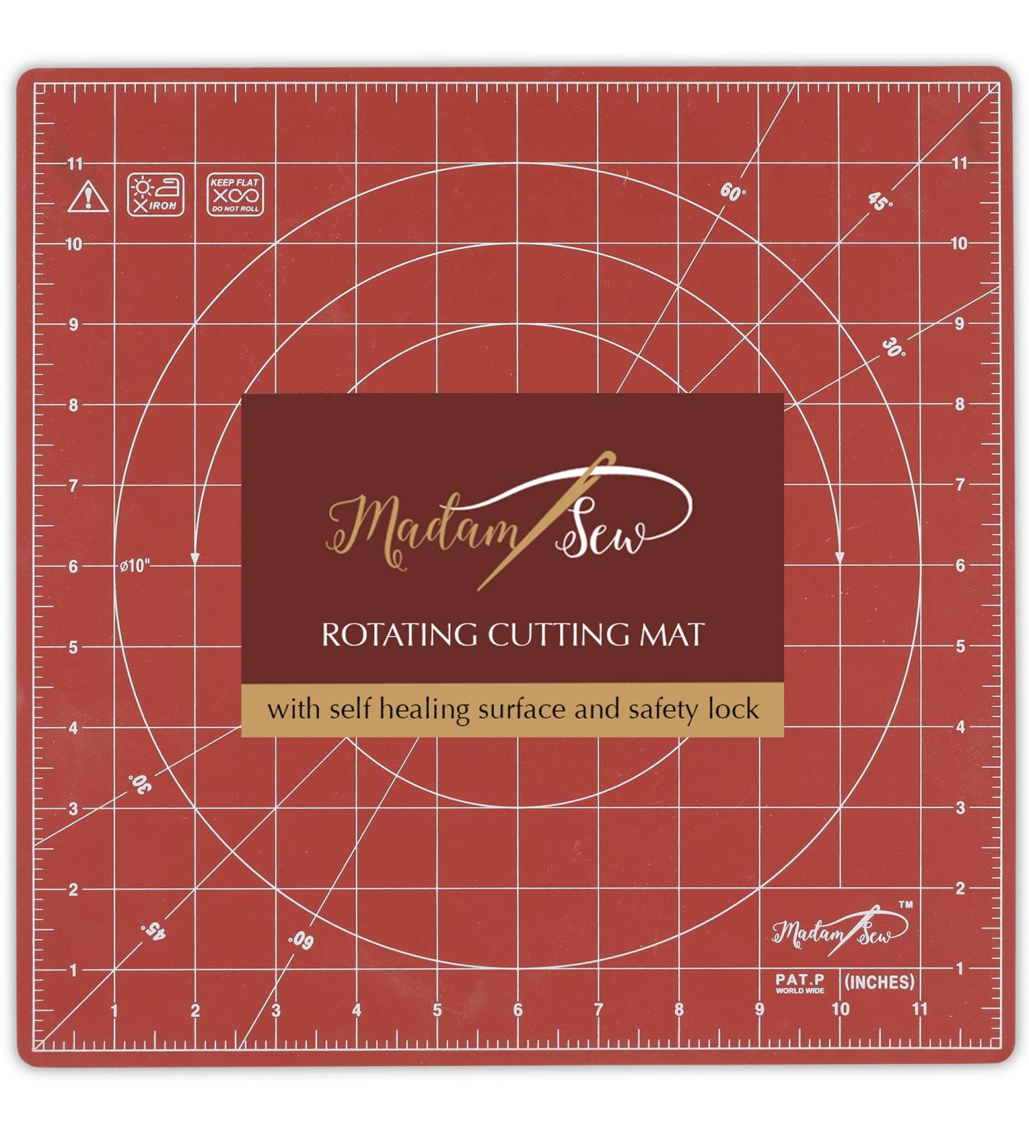 Madam Sew 12x12 Rotating Self Healing Cutting Mat for Quilting, Sewing & Crafts | 360 Rotation, Lockable Non-Slip Base, Accurate Grid & Bias Lines - Buy Online on GoSupps.com