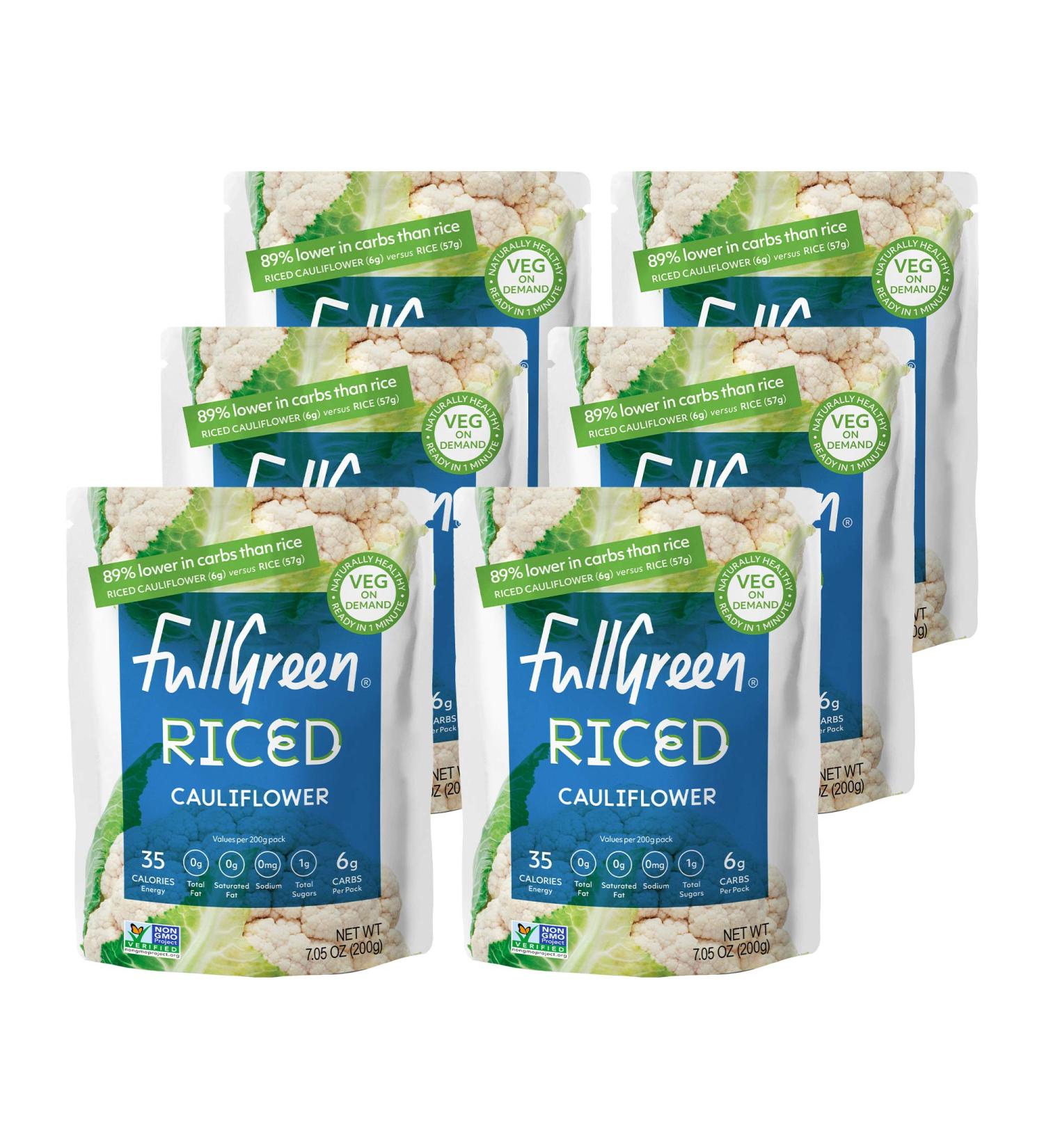 Fullgreen  Riced Cauliflower - 100% Cauliflower  89% Less Carbs than Rice - Perfect for KETO diets  NON-GMO  shelf-stable with NO preservatives - case of 6 pouches - Buy Online on GoSupps.com