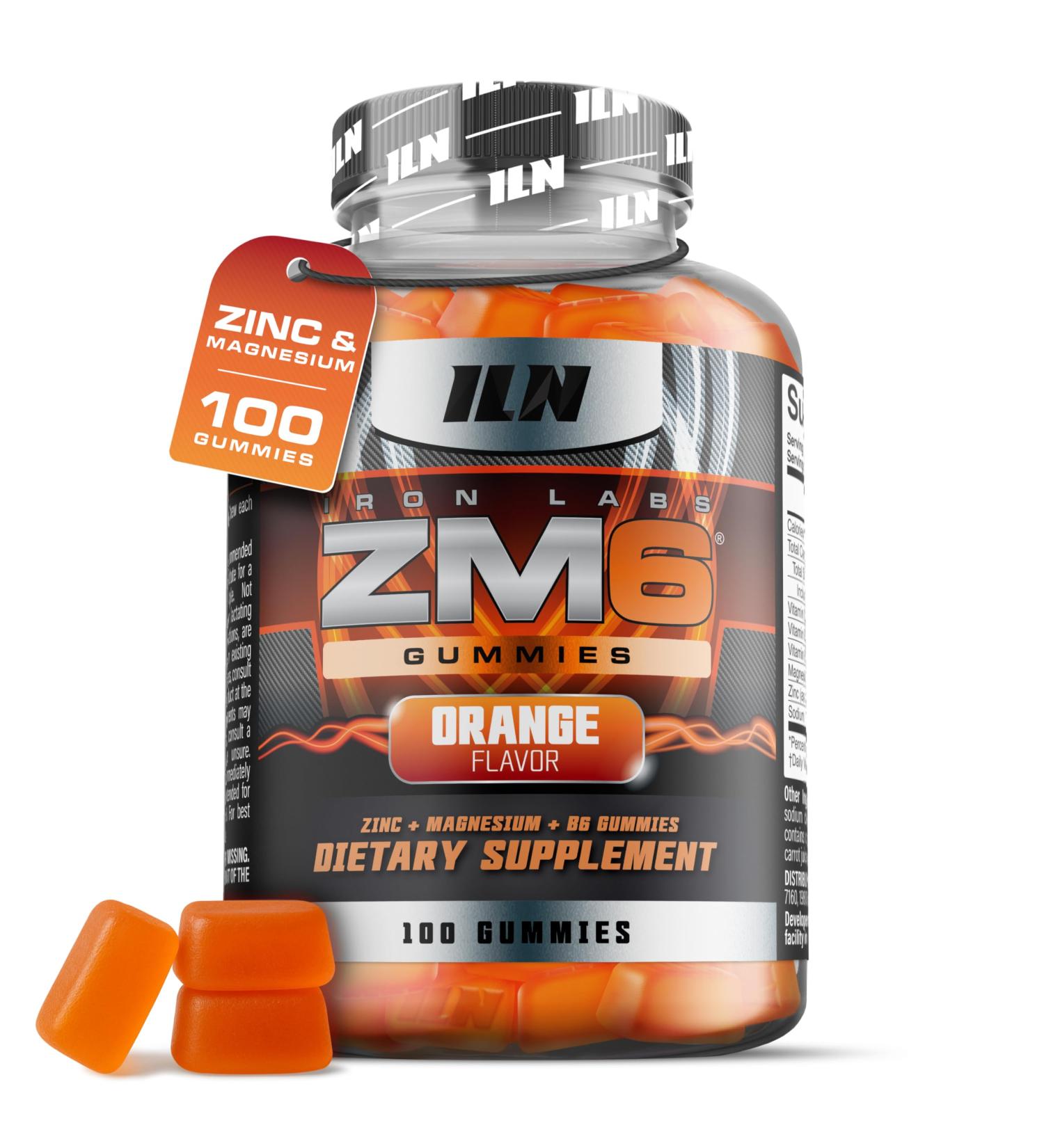Iron Labs ZM6 Gummies High Strength Zinc Magnesium Gummies for Men & Women (100 Count Orange Flavour Vegan) Magnesium Citrate and Zinc Citrate Supplements with Vitamin B6 and D3 - Buy Online on GoSupps.com