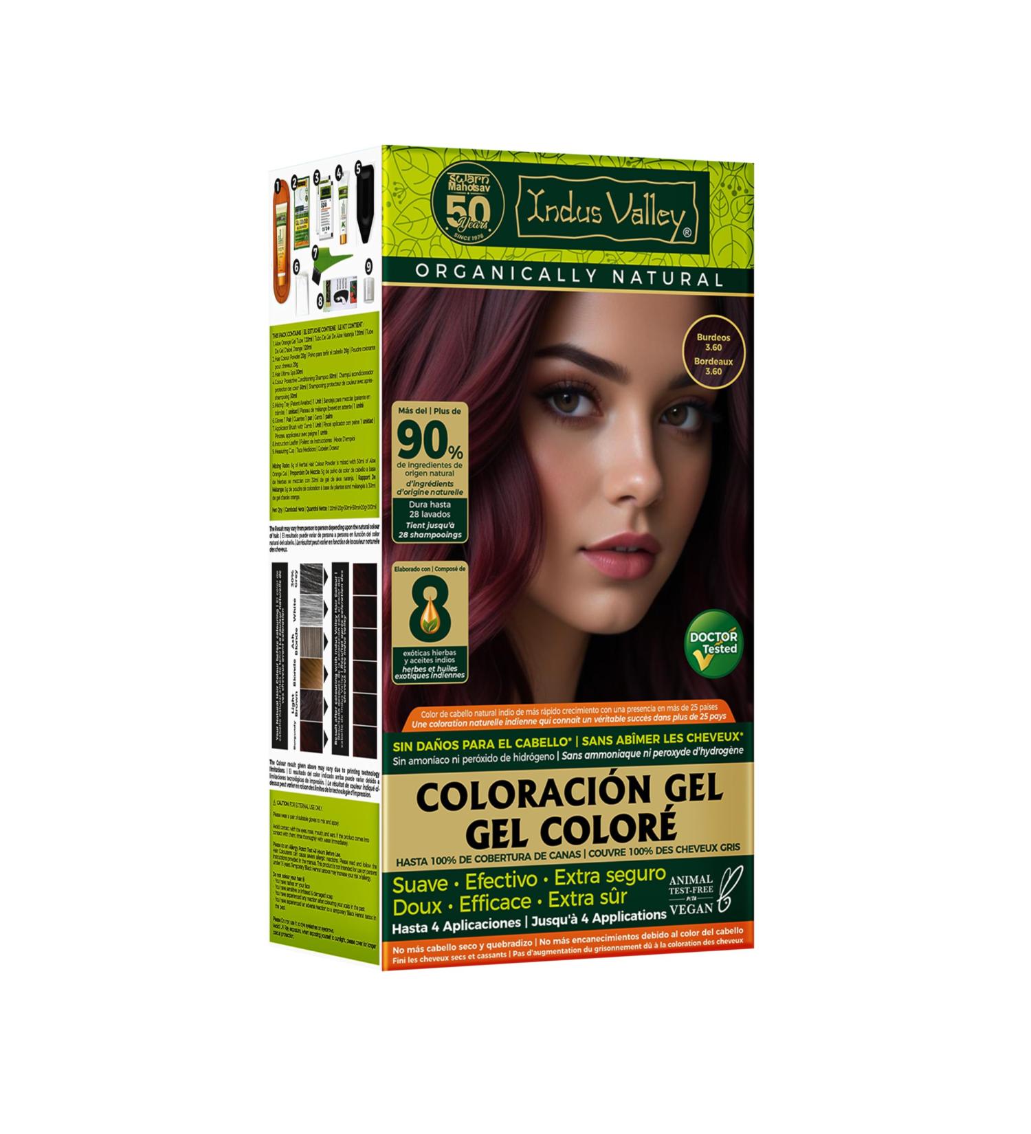 Indus Valley Natural Organic Damage Free Gel Hair Color | Ammonia Free Vegan & Cruelty Free | Up to 100% Gray Coverage Long Lasting Results |Burgundy 3.6 (20gram+200ml) - Buy Online on GoSupps.com