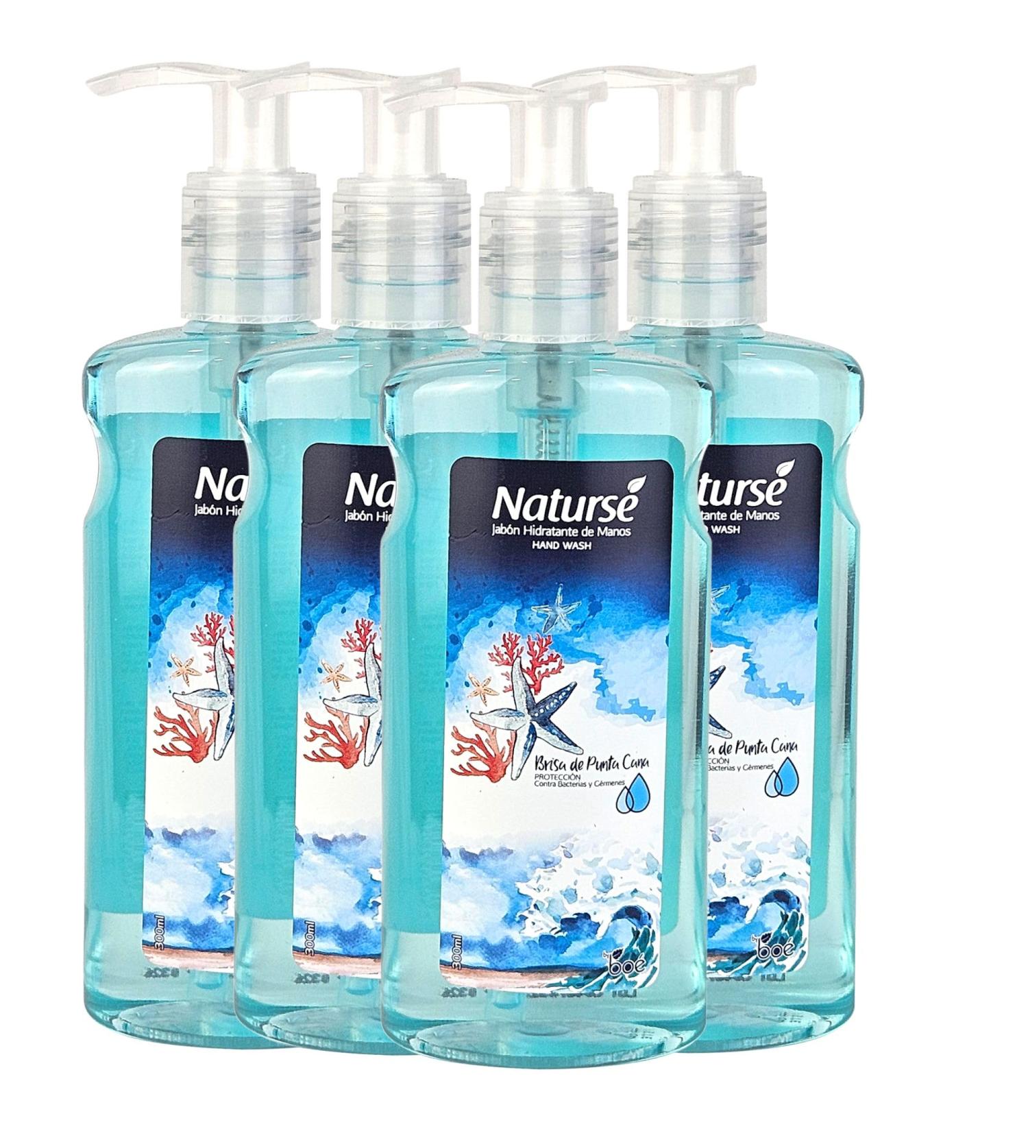 Boe Naturs Hydrating Hand Soap 10 oz Moisturizing Liquid Soap with Antibacterial Protection Deep Cleansing Germ Control & Skin Softening Formula (Pack of 4) (Breeze of Punta Cana)