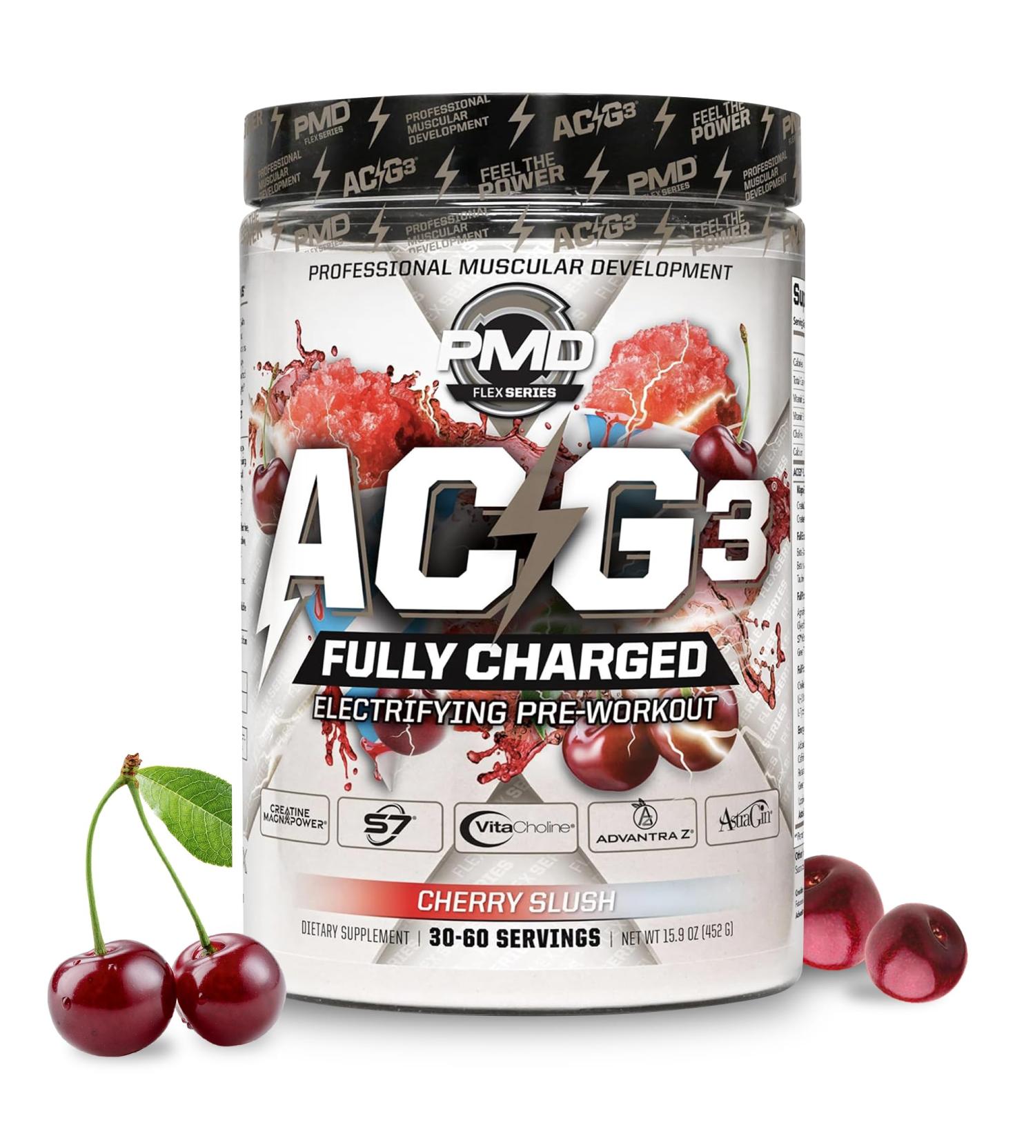 PMD Sports ACG3 Fully Charged - Electrifying Pre Workout Powder - High Energy & Pump Pre Workout for Men and Women to Maximize Focus Endurance & Performance - Cherry Slush (30-60 Servings) - Buy Online on GoSupps.com