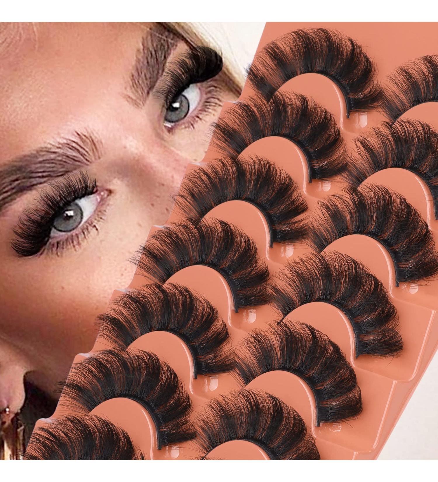 False Mink Lashes 18mm D Curl Russian Strip Eye Lashes by GODDVENUS B-thick - 7 Pairs of Full Wispy Fluffy Fake Eyelashes with Cotton Band - Short Cat Eye Extensions Alternative - Buy Online on GoSupps.com