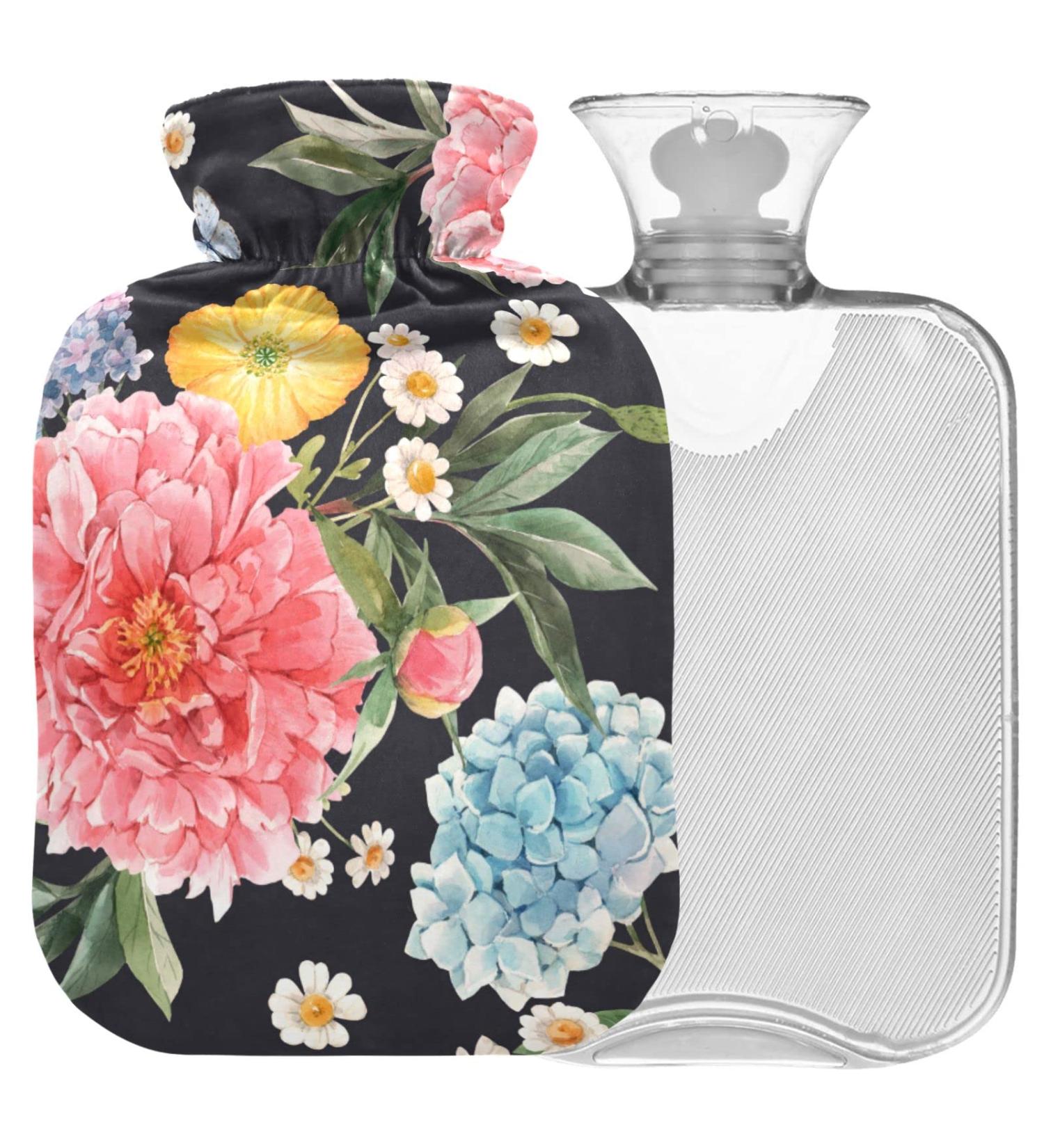 NAANLE 1L Hot Water Bottle with Cover - Watercolor Hydrangeas for Menstrual Cramps Heat & Cold Therapy Transparent Design - Buy Online on GoSupps.com