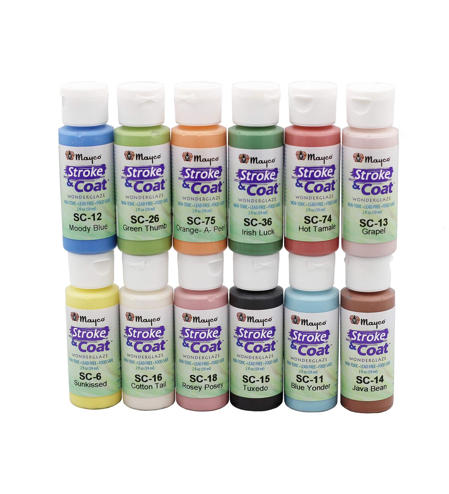 Creative Hobbies Mayco Stroke and Coat Glaze Kit 1 | 12 Assorted 2 oz Jars with Painting Guide - Buy Online on GoSupps.com
