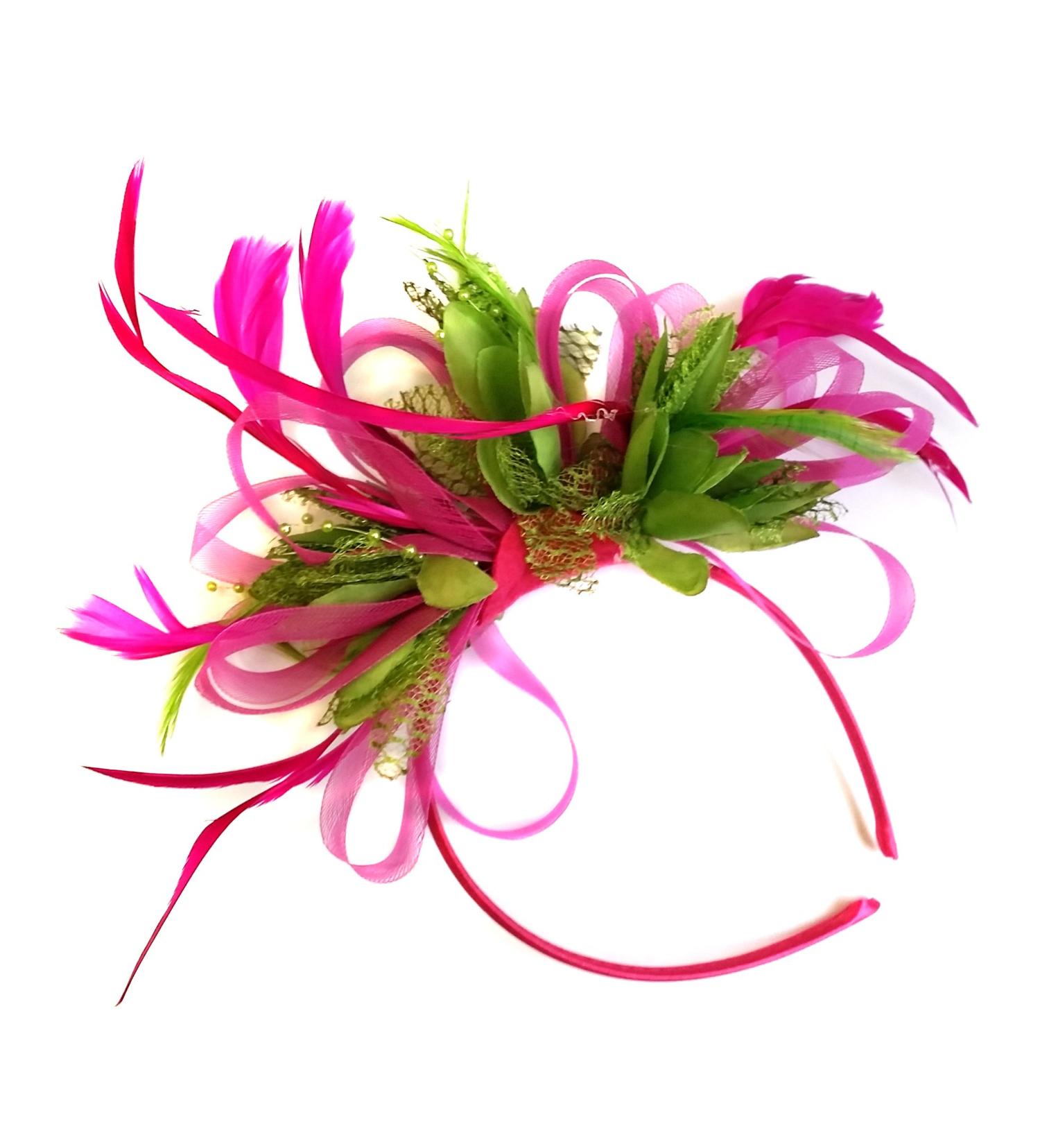 Caprilite Fashion Ladies Fuchsia and Green Feather Fascinator for Wedding and Royal Ascot Races