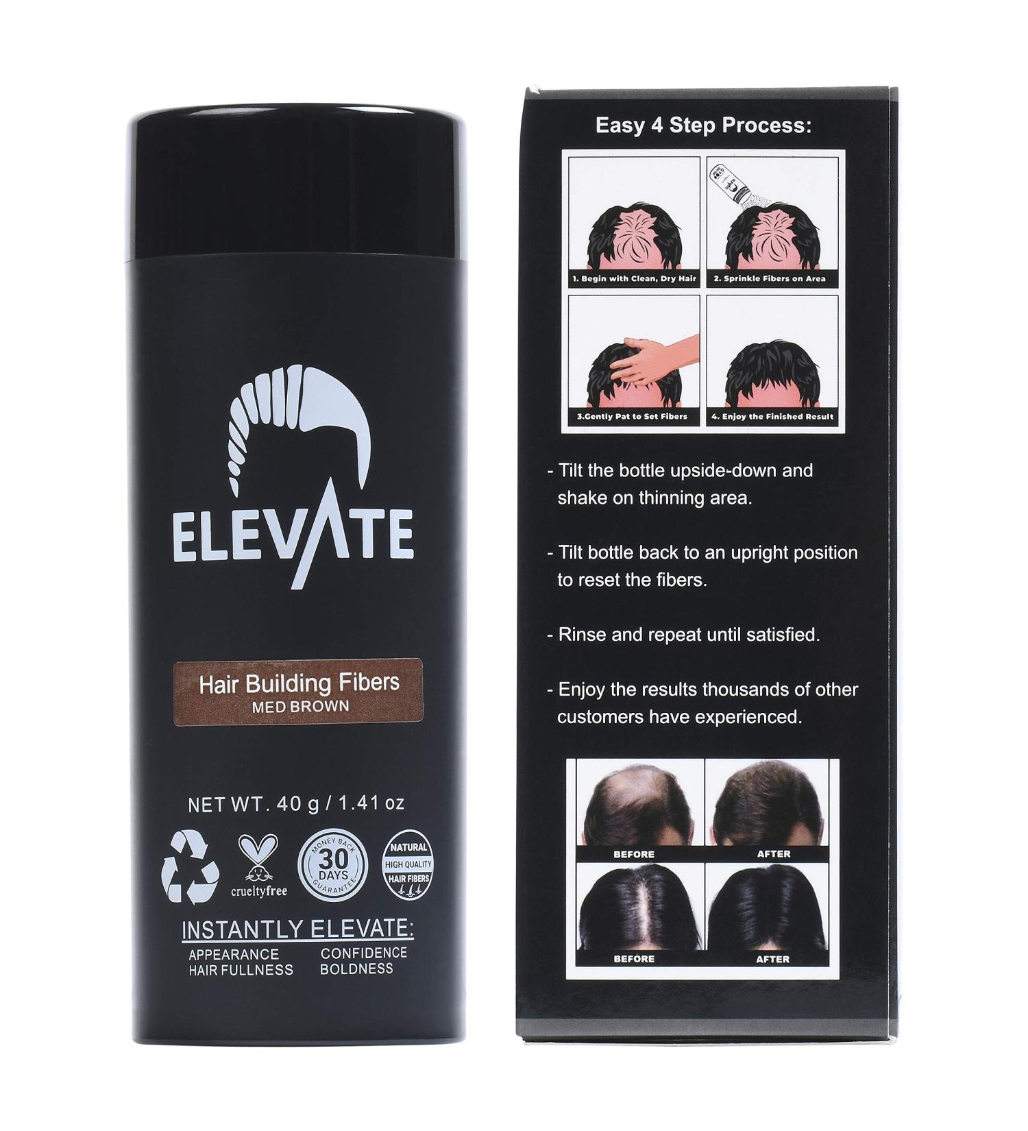 ELEVATE Hair Fibers MEDIUM BROWN - 40g Bottle | 100% Natural Keratin Fibers for Thinning Hair | Instantly Conceal Balding - Men & Women - Buy Online on GoSupps.com