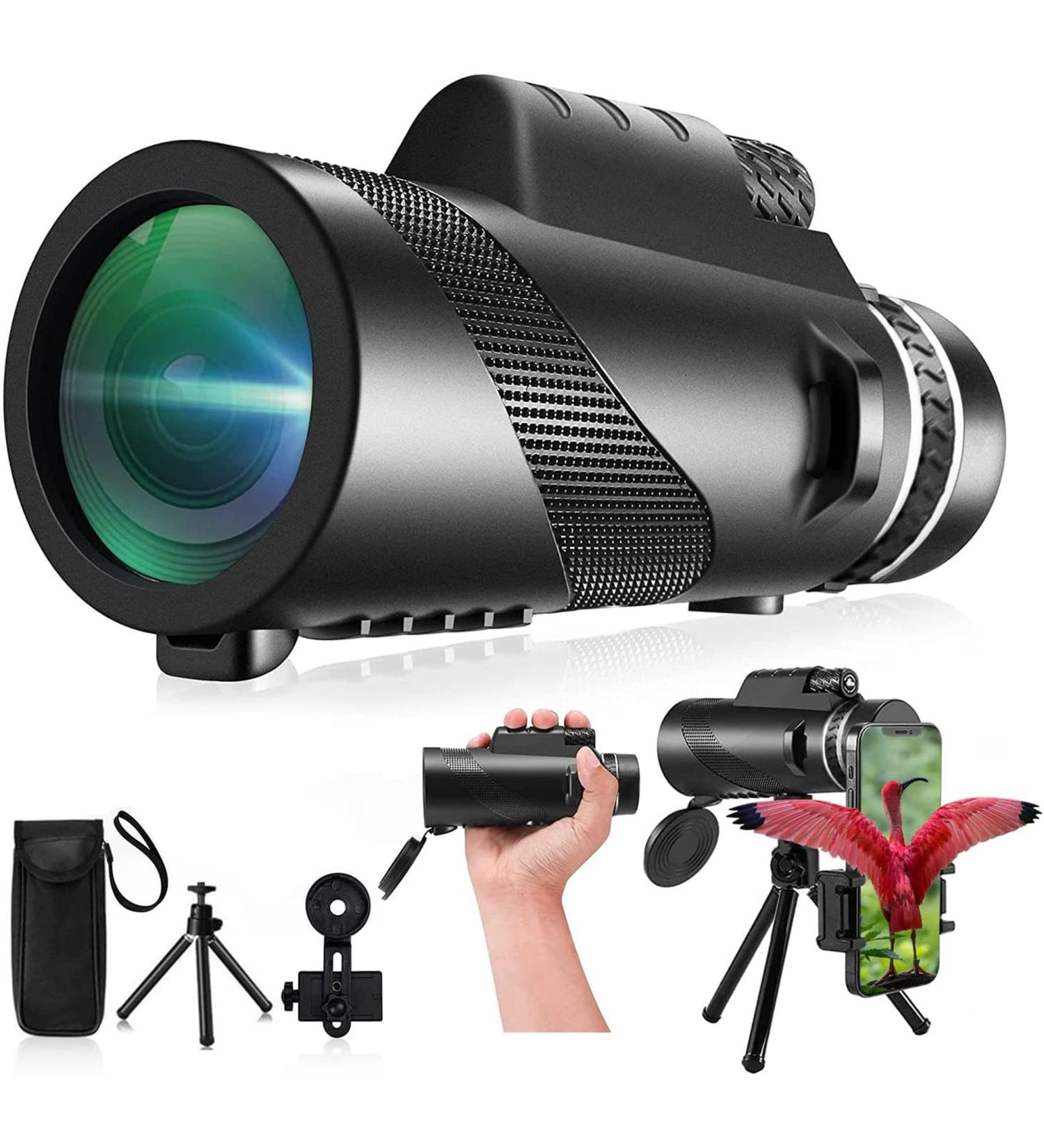 80x100 Monocular Telescope for Adults with Smartphone Adapter - Ideal for Hunting, Bird Watching, Travel, Camping, Hiking - High Powered Monocular in Black - Buy Online on GoSupps.com