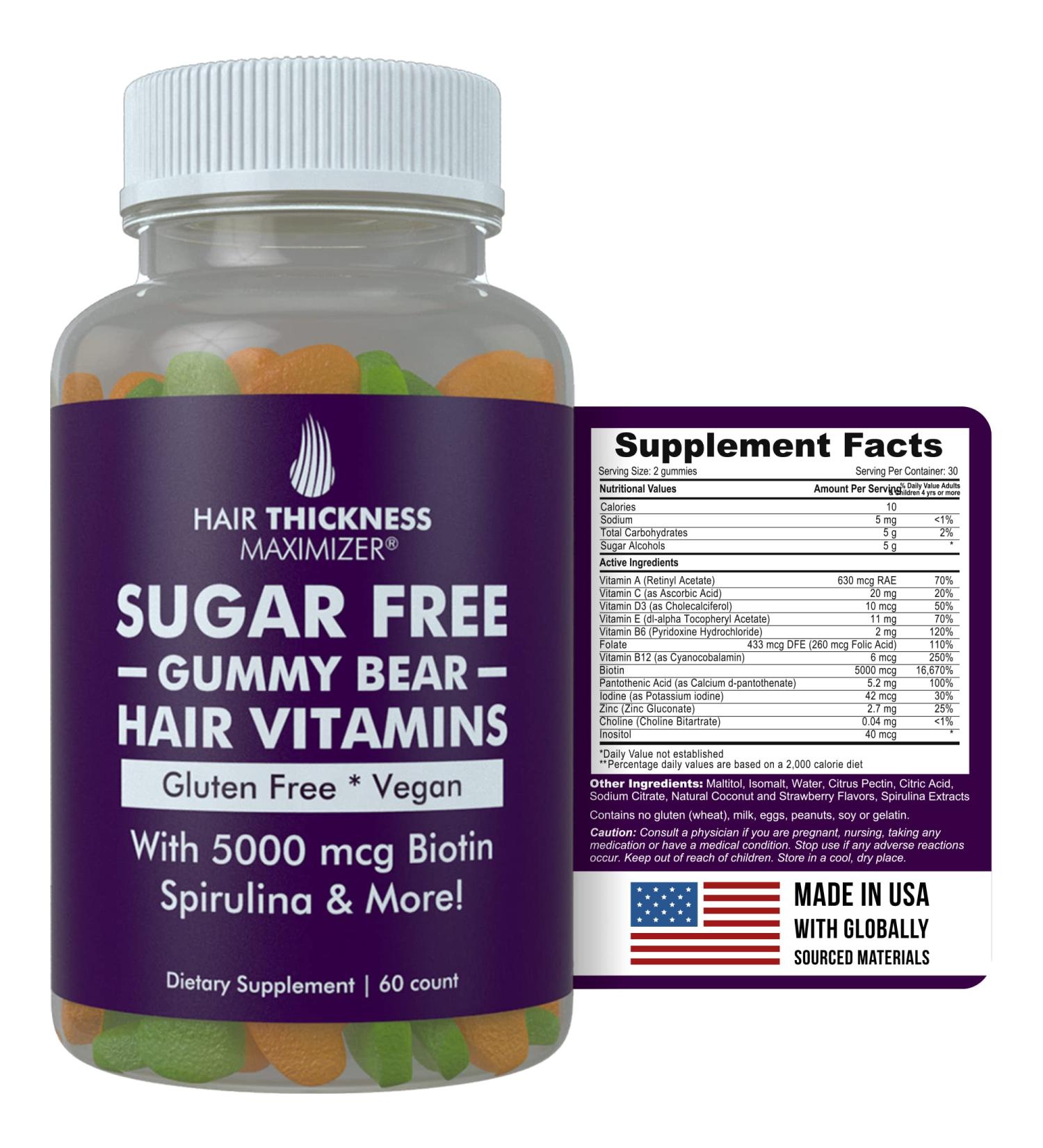 Hair Thickness Maximizer Biotin Gummy Vitamins for Strong Hair Growth - Vegan & Gluten-Free for Men & Women - Skin & Nails Support - 5000 mcg - Sugar-Free - Buy Online on GoSupps.com