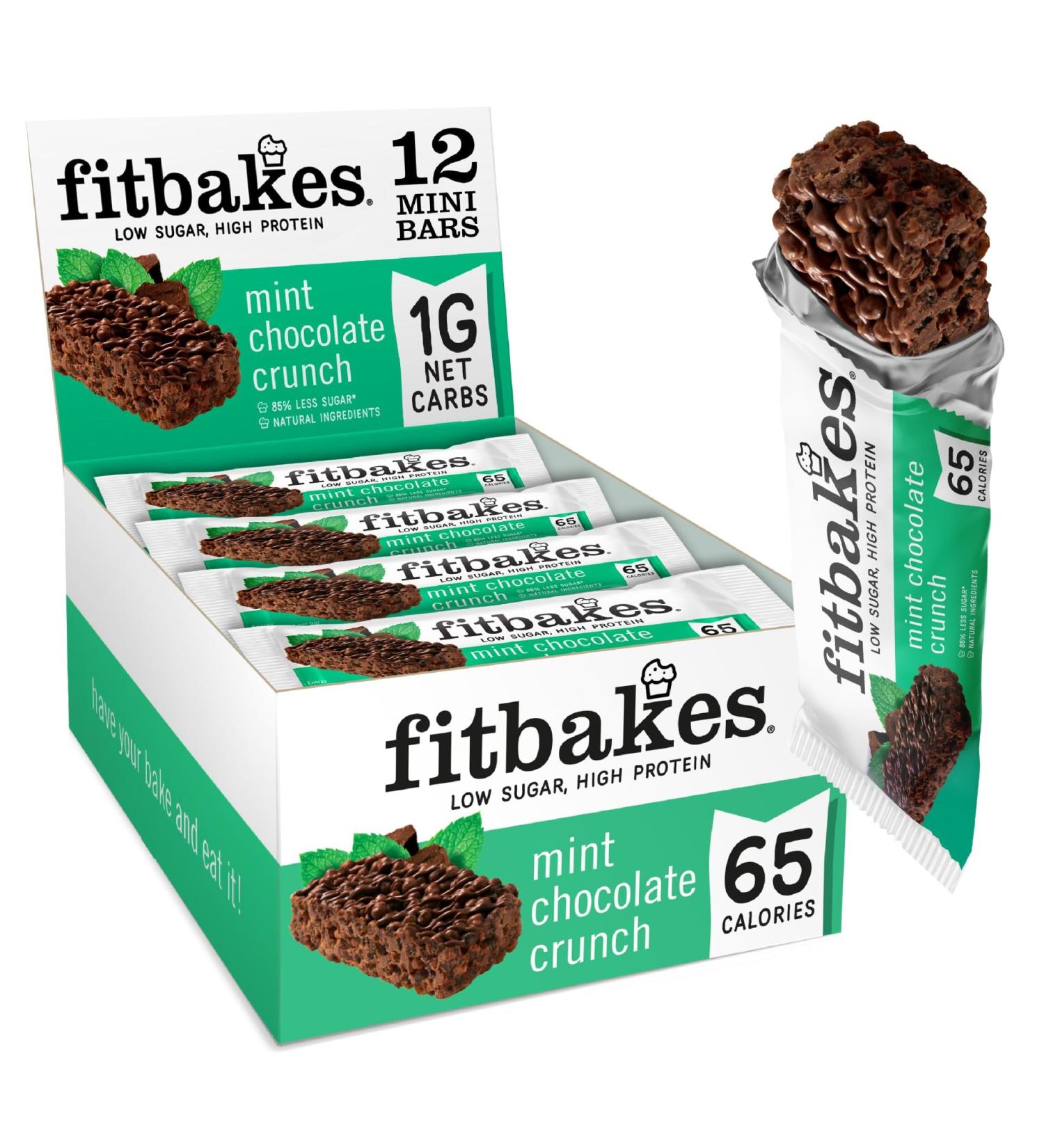 Fitbakes Mint Chocolate Keto Bars (12x19g) - 65 Calories, 1 Net Carb Vegan Protein Snacks - Buy Online on GoSupps.com