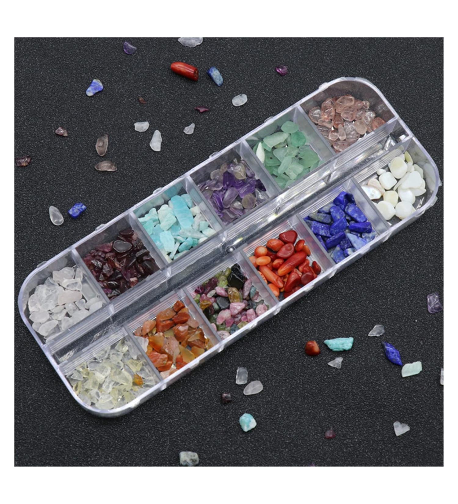 Natural Crystal Rough 12Color/Set Irregular Natural Nail Crystal Stone Sequins Charm Agate Gem Gravel DIY Nail Decoration Bead Crystal - Buy Online on GoSupps.com