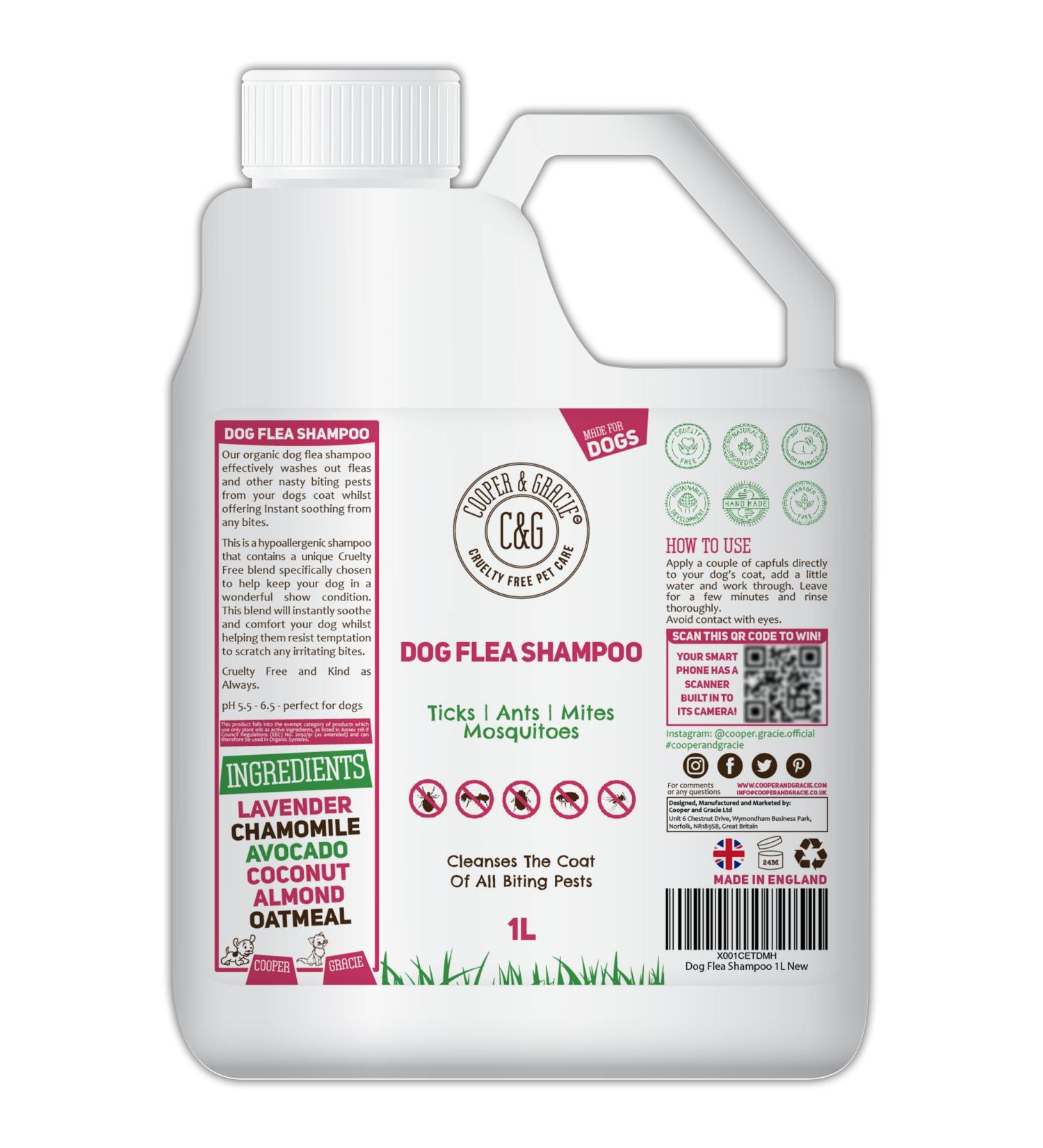 Flea Shampoo for Dogs 1 Litre - Sensitive Itchy Skin Dog and Puppy Grooming - Medicated Fleas Treatment - Buy Online on GoSupps.com