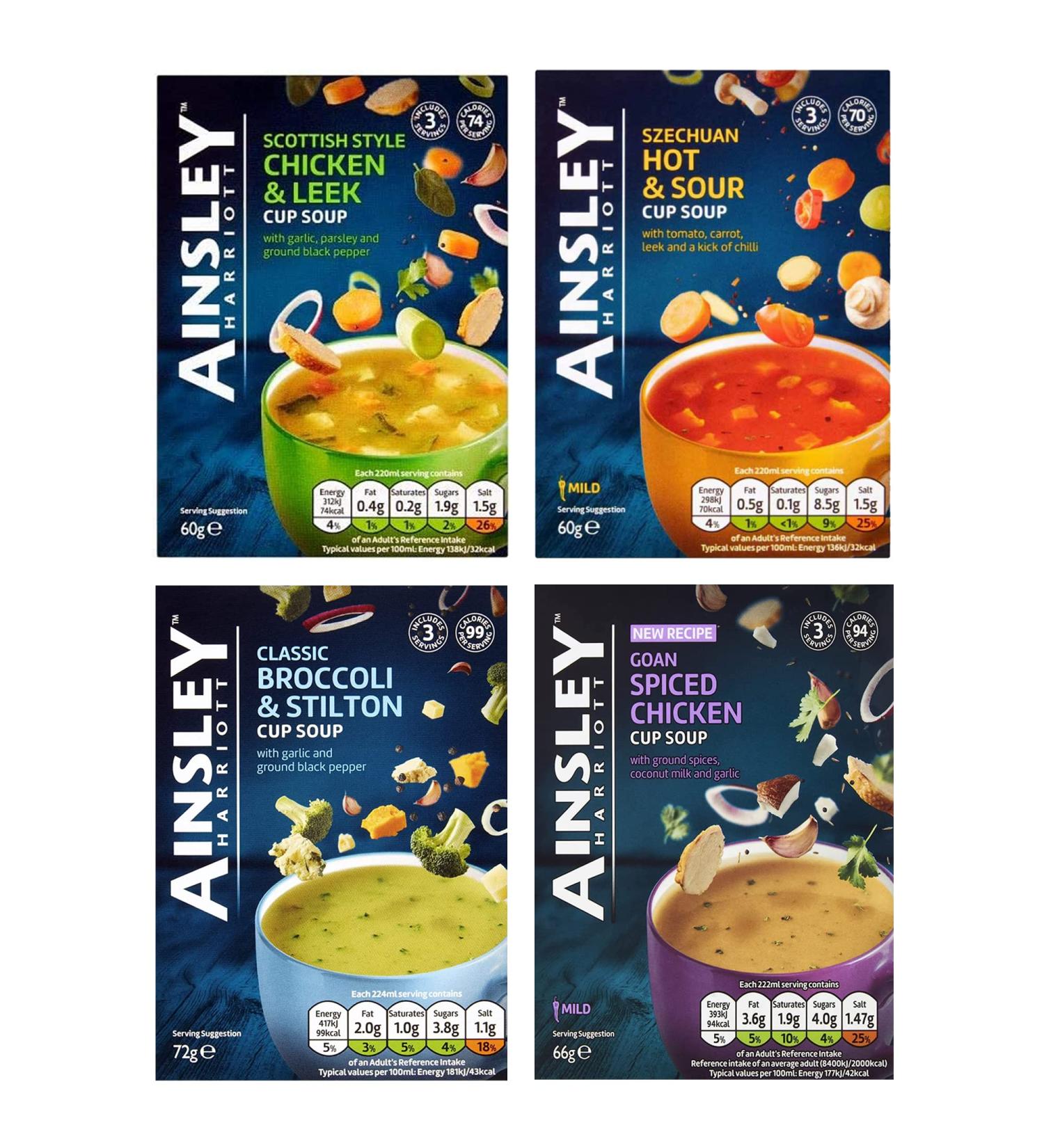Ainsley Harriott Cup a Soup Multipack 4 boxes Assorted Flavours | Scottish Style Szechuan Classic Broccoli Goan Spiced Chicken - Buy Online on GoSupps.com