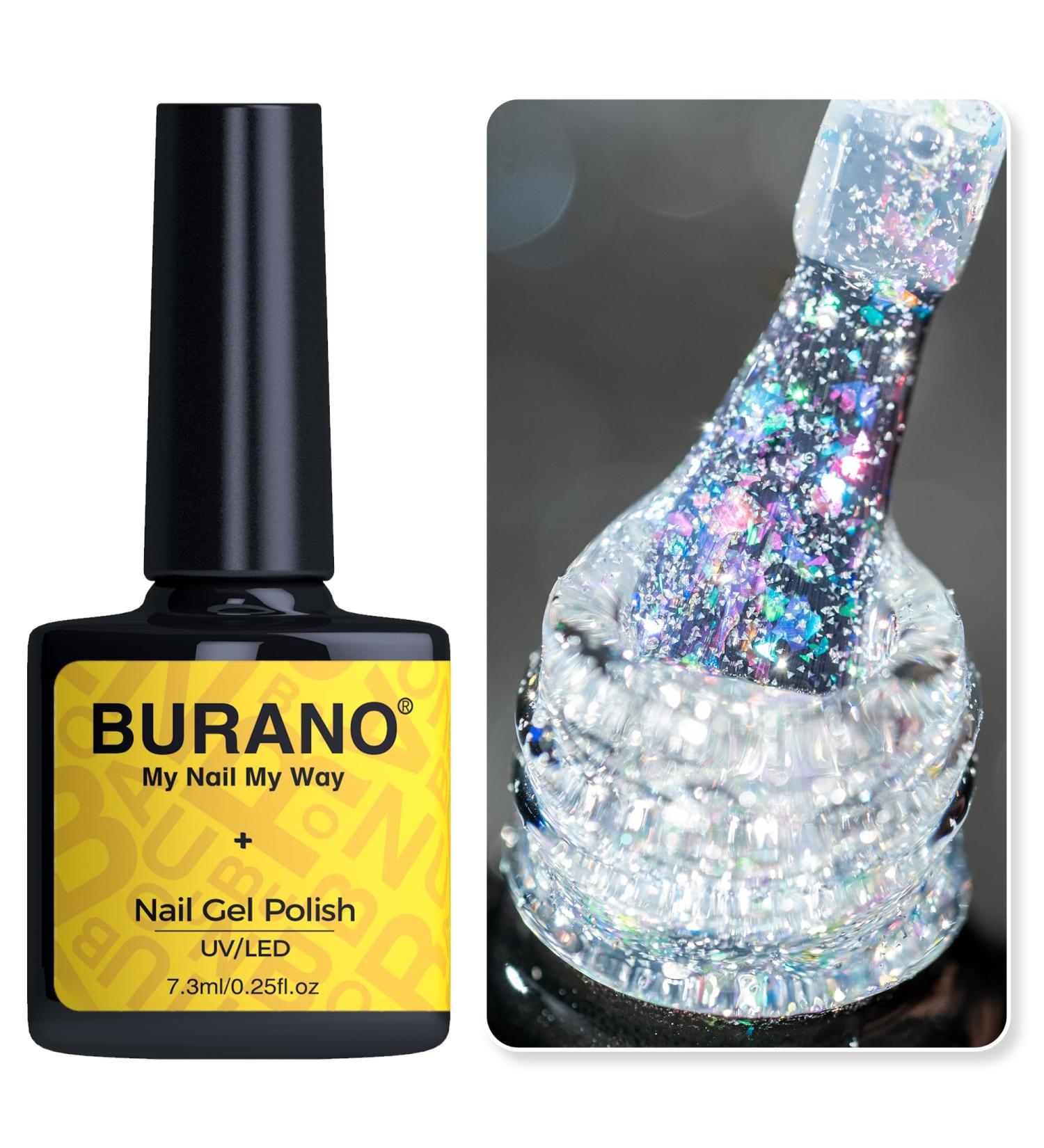BURANO Holographic Gel Polish Reflective Glitter Gel Polish 7.3ml UV LED Pink Glitter Gel Nail Polish for Home DIY Diamond Gel Nail Polish Curing Required (YH21) - Buy Online on GoSupps.com