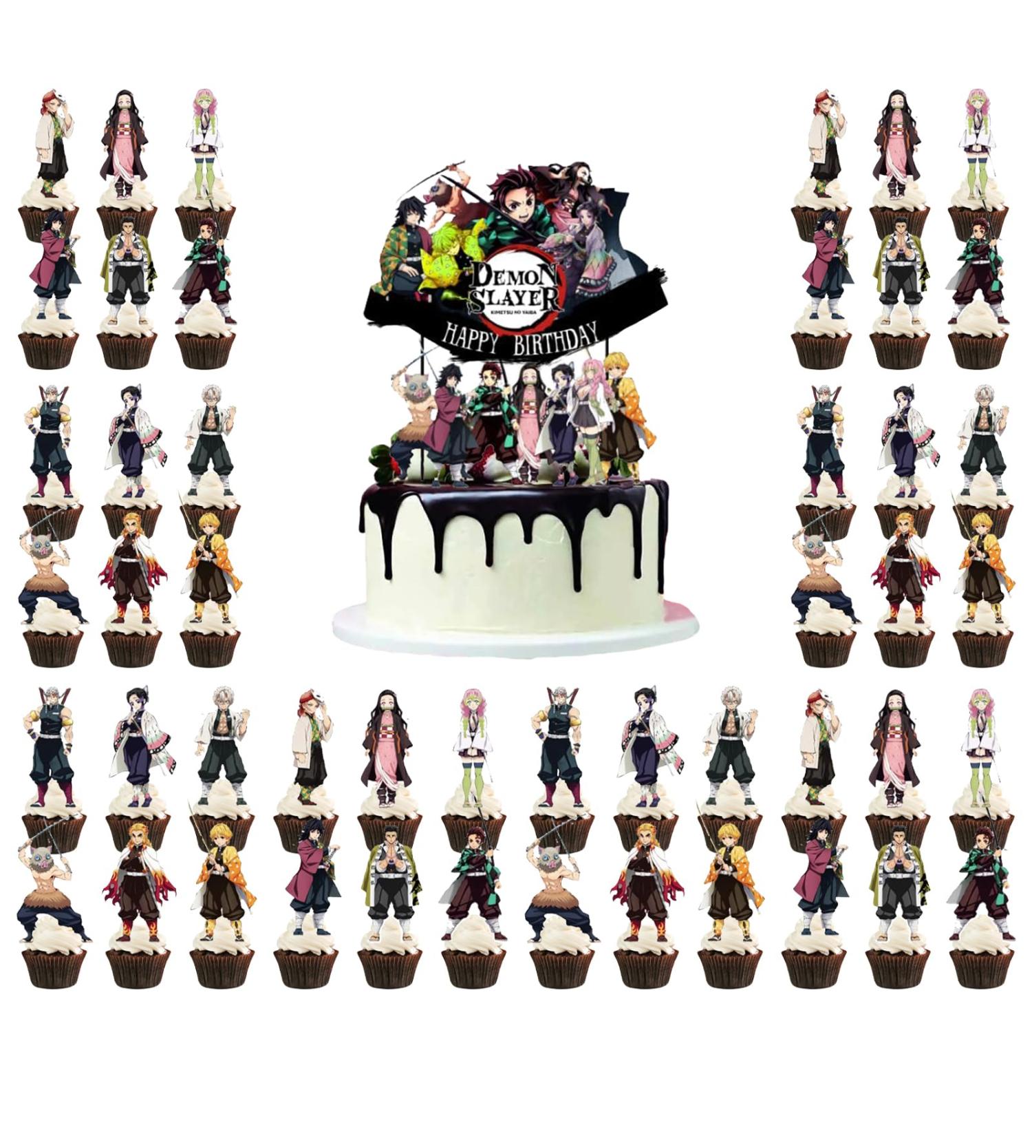 Educatgame 48 Anime Cupcake Toppers with 1 Happy Birthday Cake Topper Cute Anime Themed Party Supplies Perfect for Birthday Party Decorations (A)