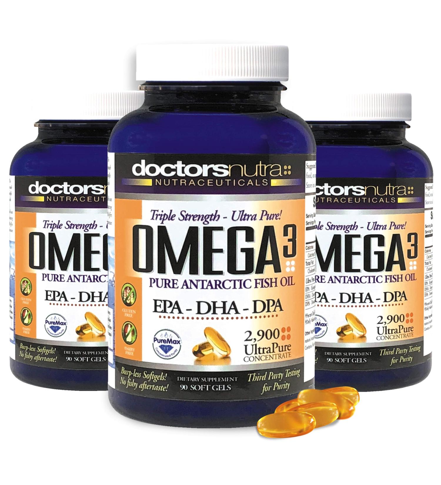 Doctors Nutra Nutraceuticals (Pack of 3) Natural Wild Omega 3 Fish Oil DPA Supplement 2 900 Milligrams Triple Strength Ultra Pure Concentrated EPA-DPA-DHA SoftGels with no Fish-Tasting Burps